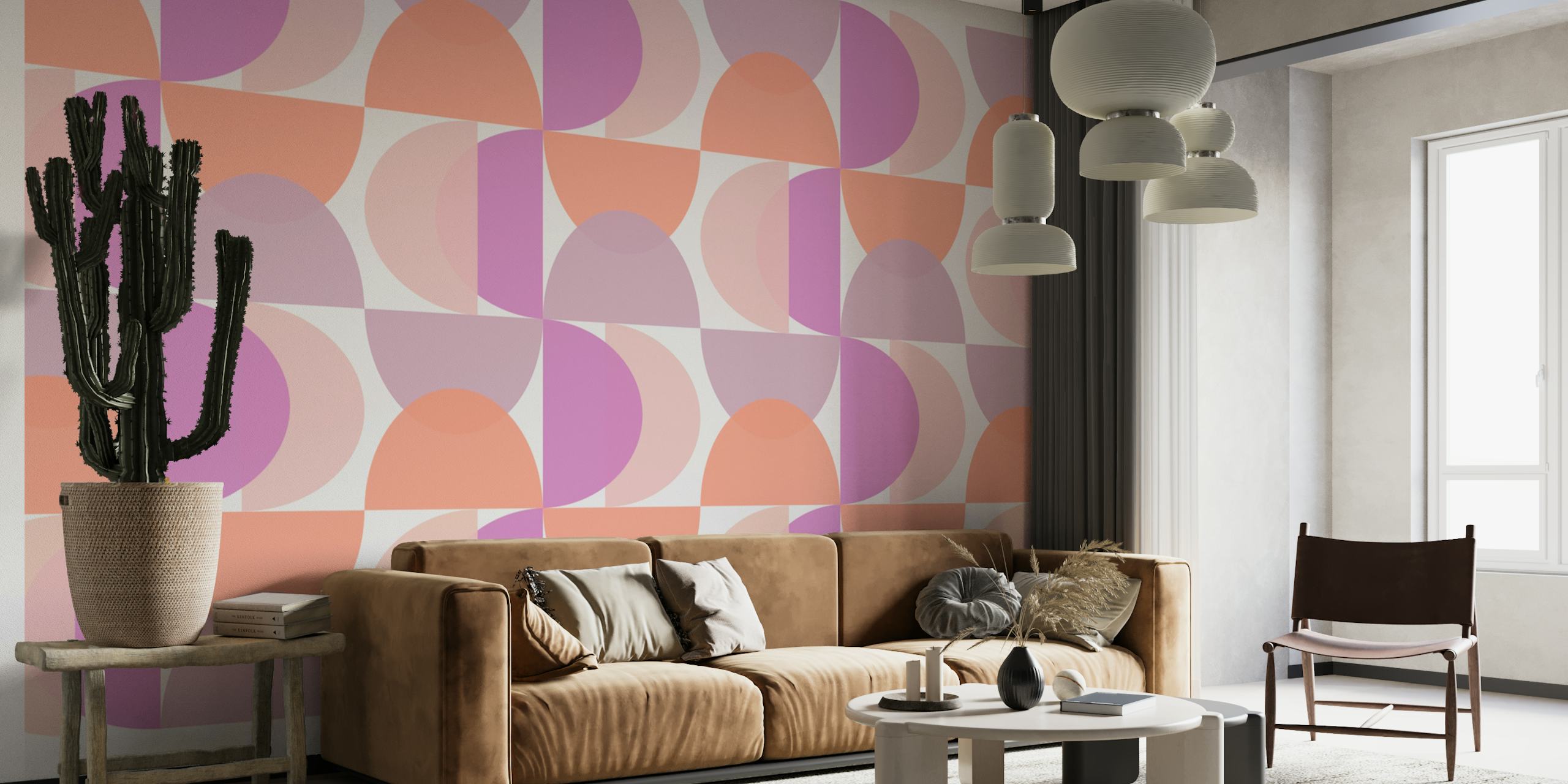 Geometric pattern with pink and purple shapes wallpaper