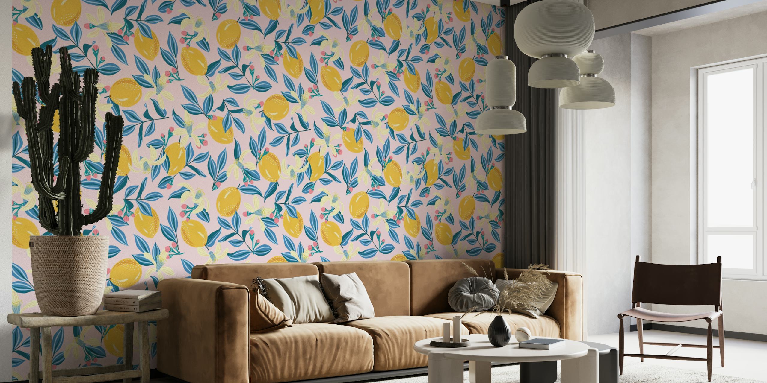 Sweet lemons and leaves wallpaper design