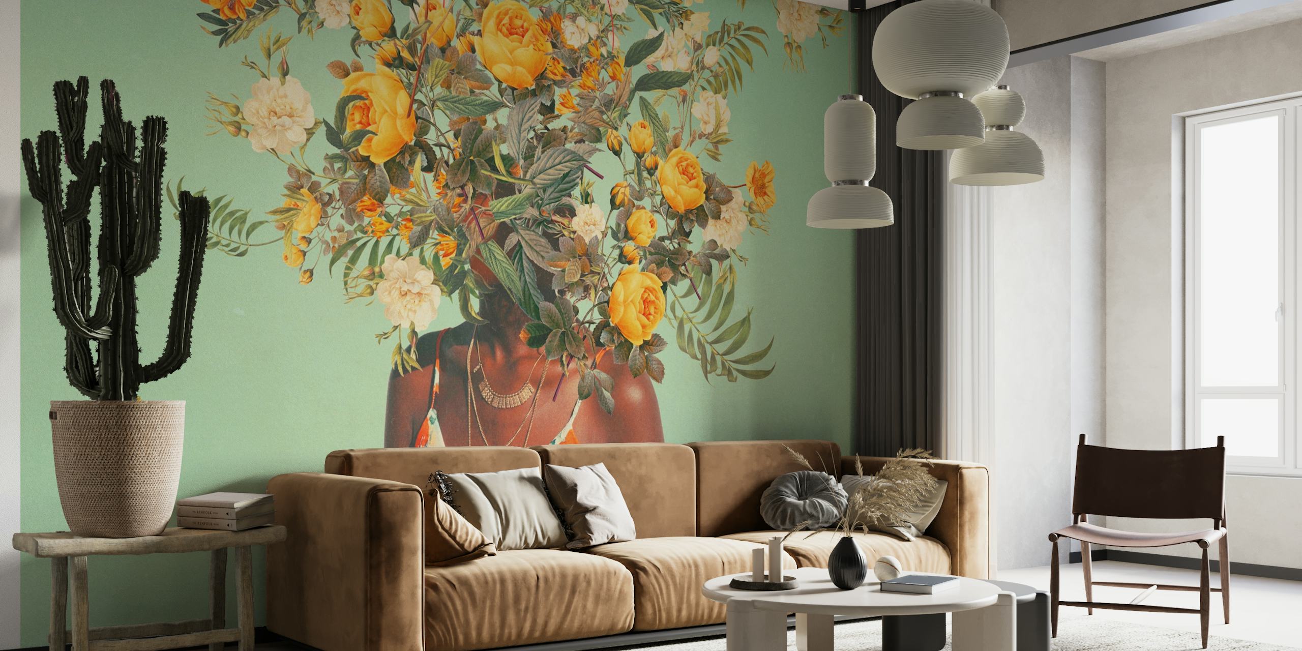 Blomster tapetdesign i et rom
