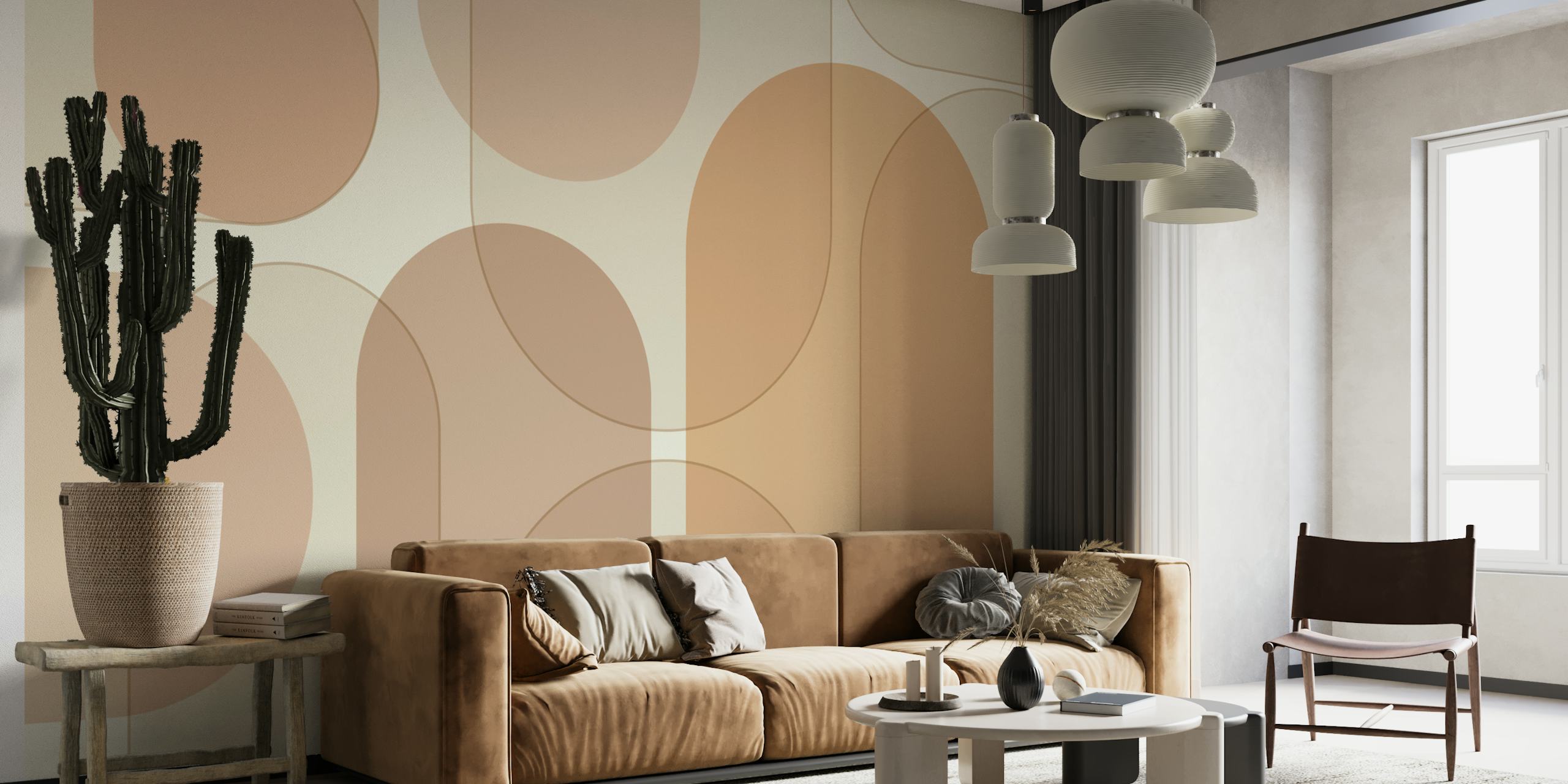 Neutral Mid Century Arch Geo wallpaper in a room