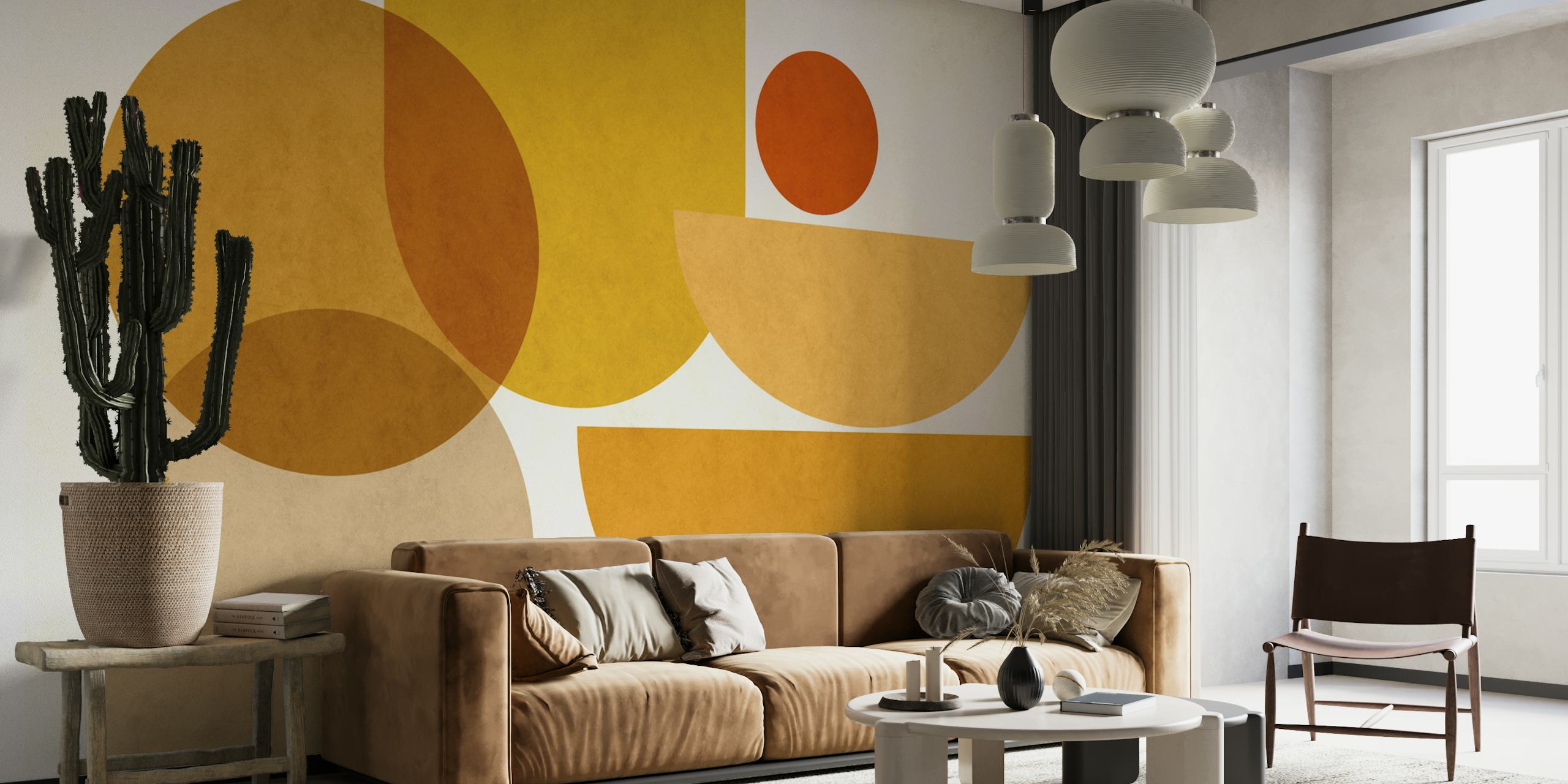 Abstract geometric shapes in yellow, beige, and orange wallpaper