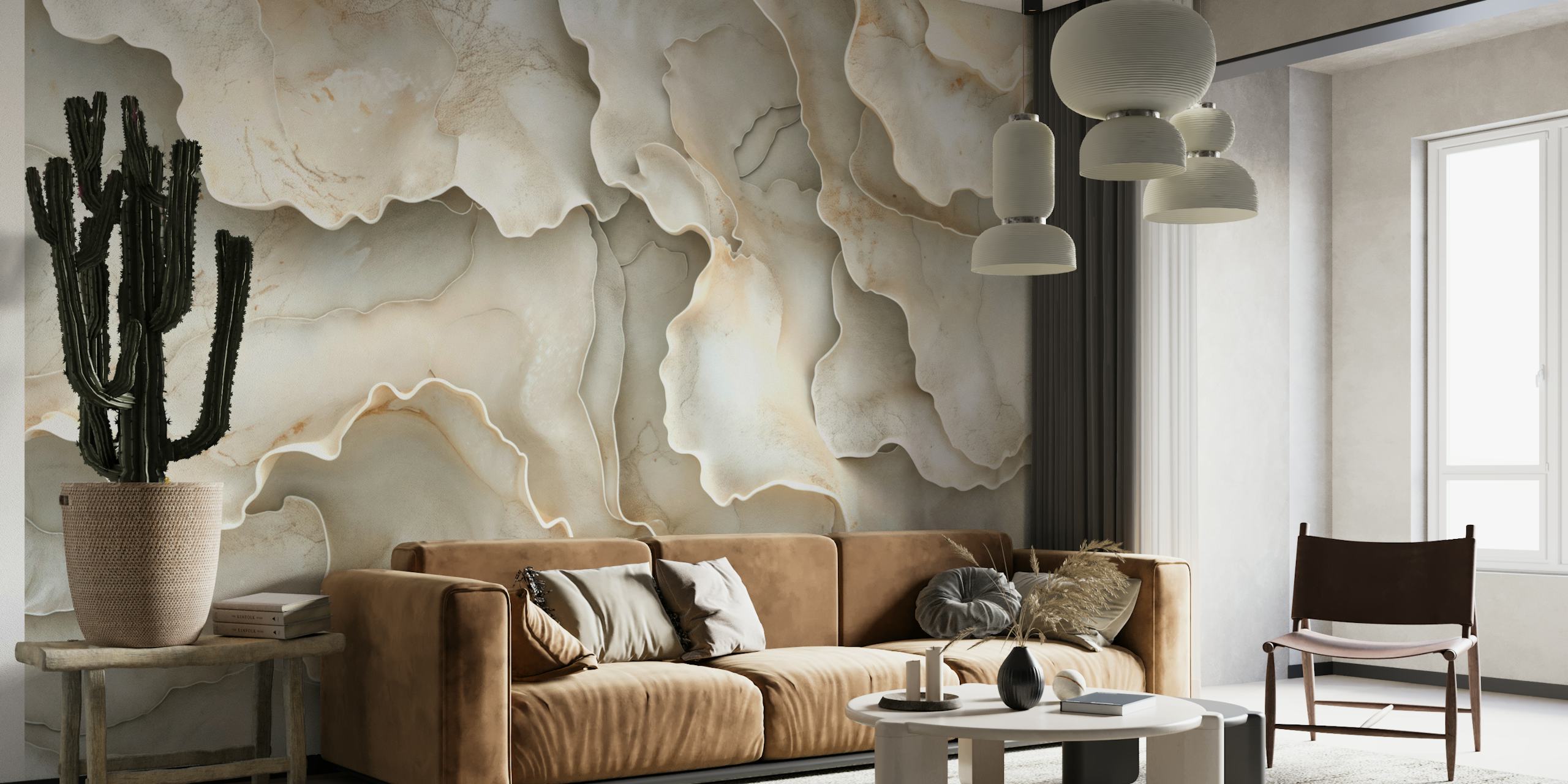 Organic textured ivory wallpaper with flowing shapes