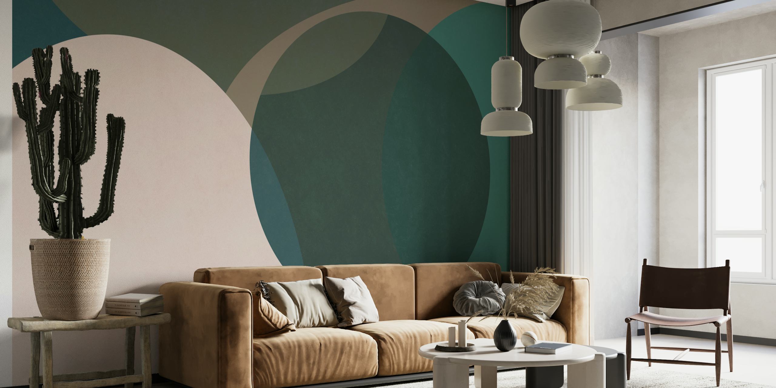 Abstract organic shapes in green and beige colors wallpaper