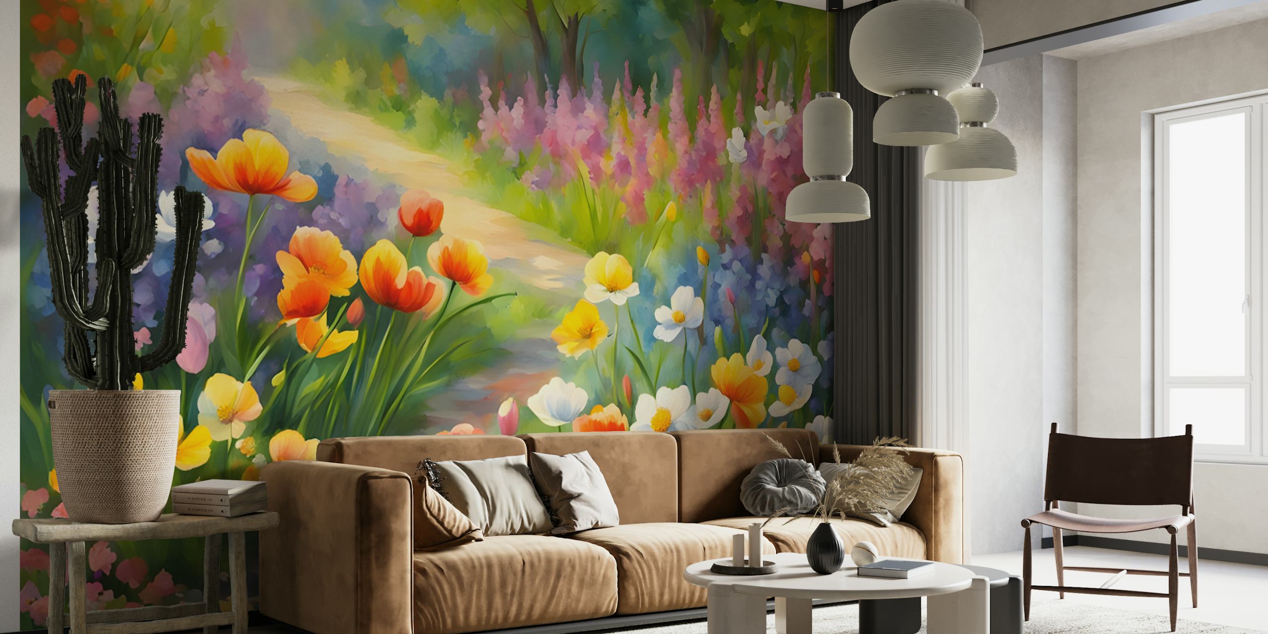 Σχέδιο ταπετσαρίας Colorful Garden σε ένα δωμάτιο