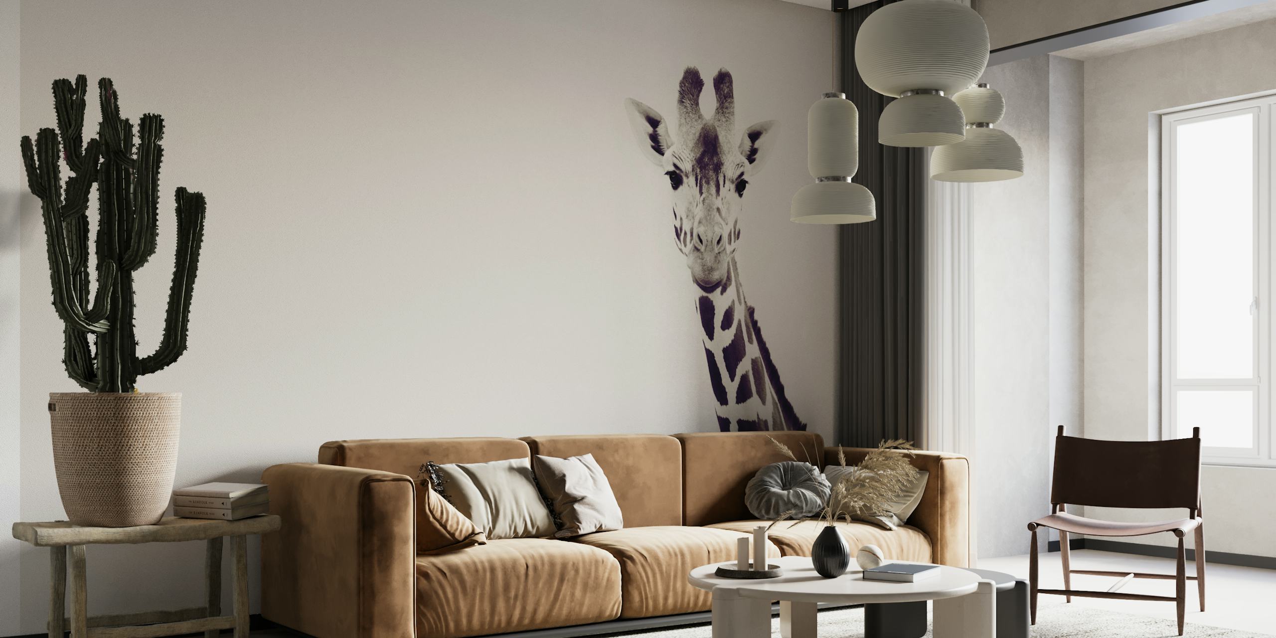 Giraffe portrait wallpaper in una stanza