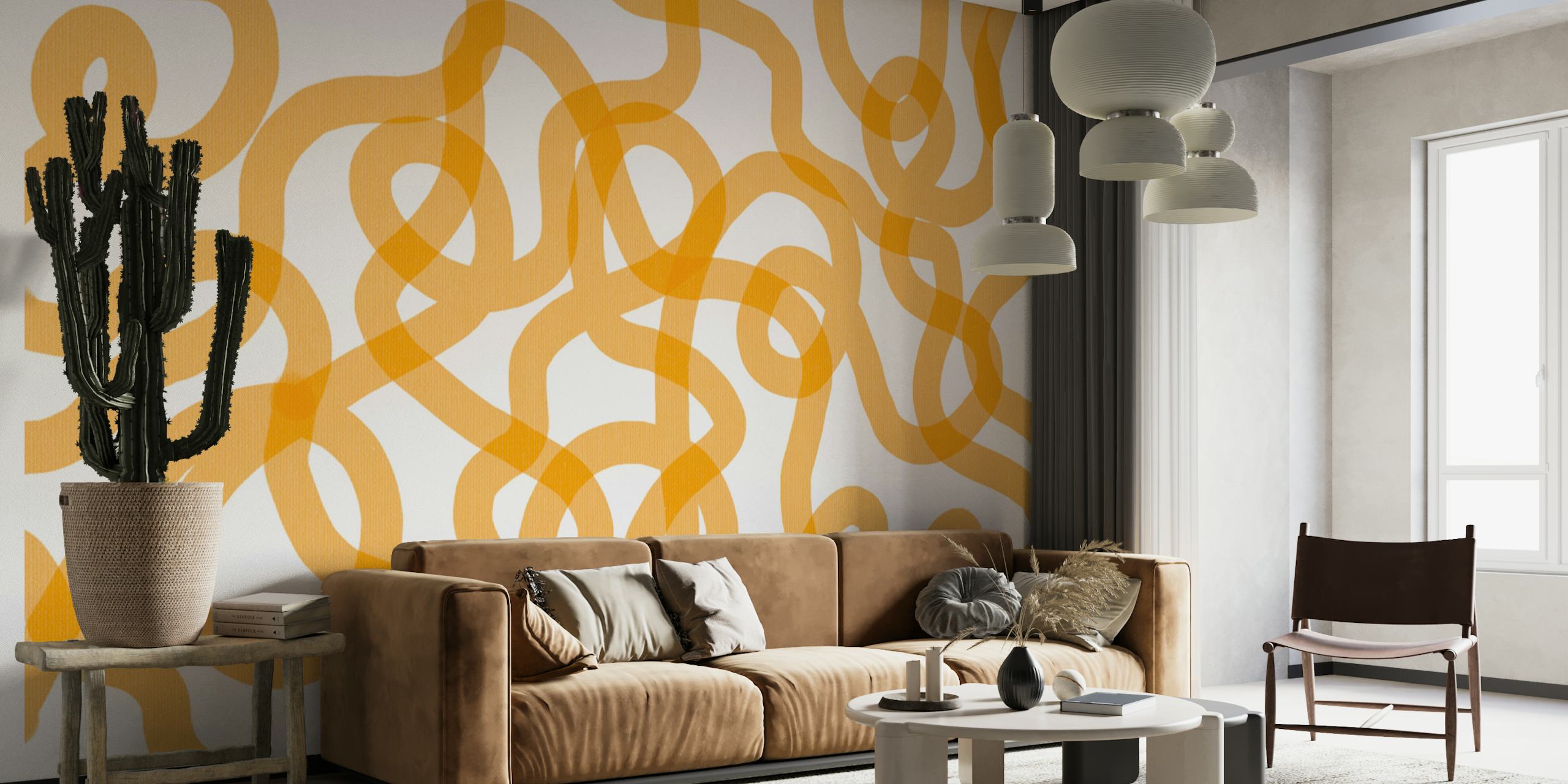 Yellow Squiggles Lines Design De Papel De Parede