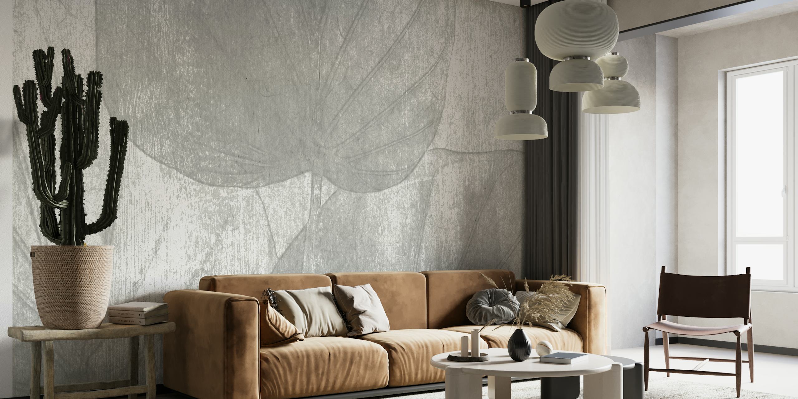 Papier peint Grey washed tropical leaves dans une chambre