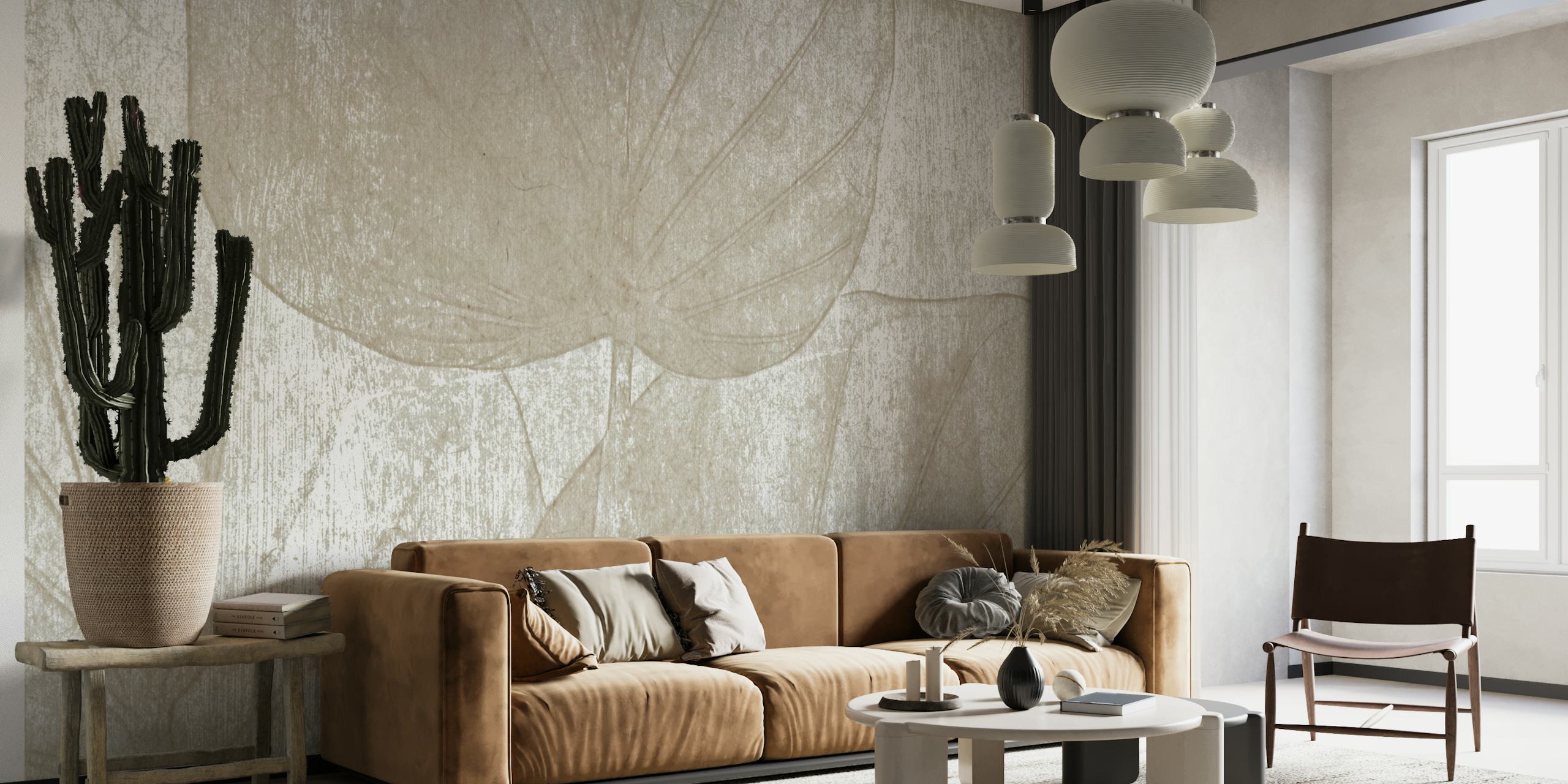 Neutral leaf pattern in soft tones on textured background wallpaper