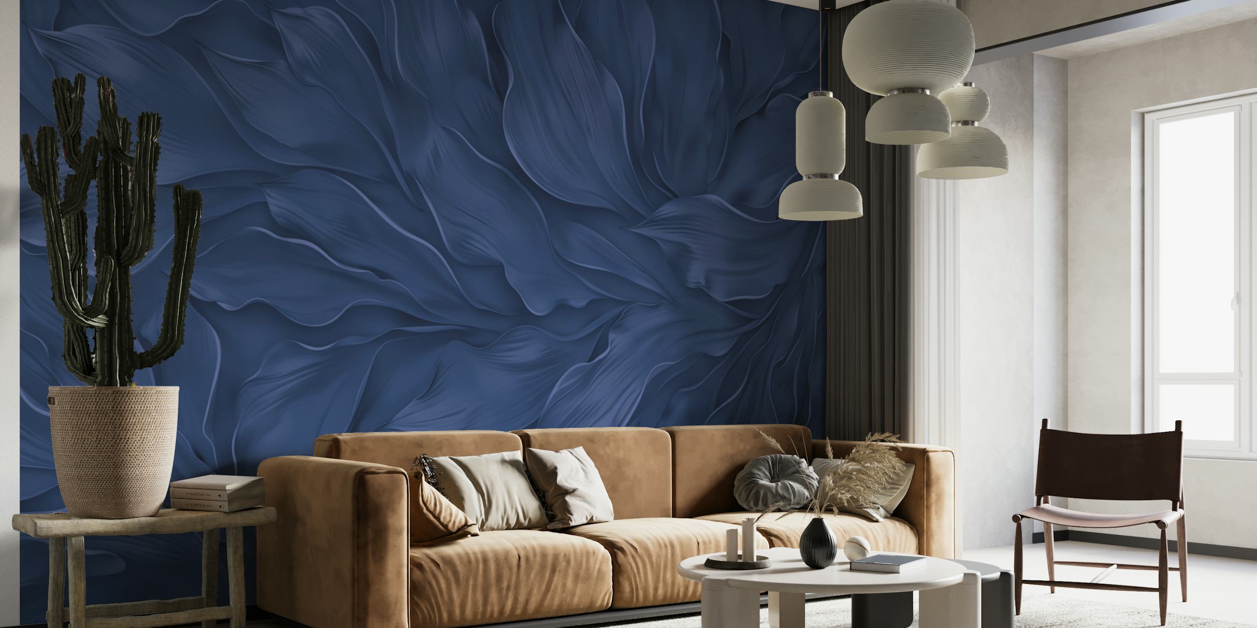 Calm Blue Sculptured Foliage design de papel de parede