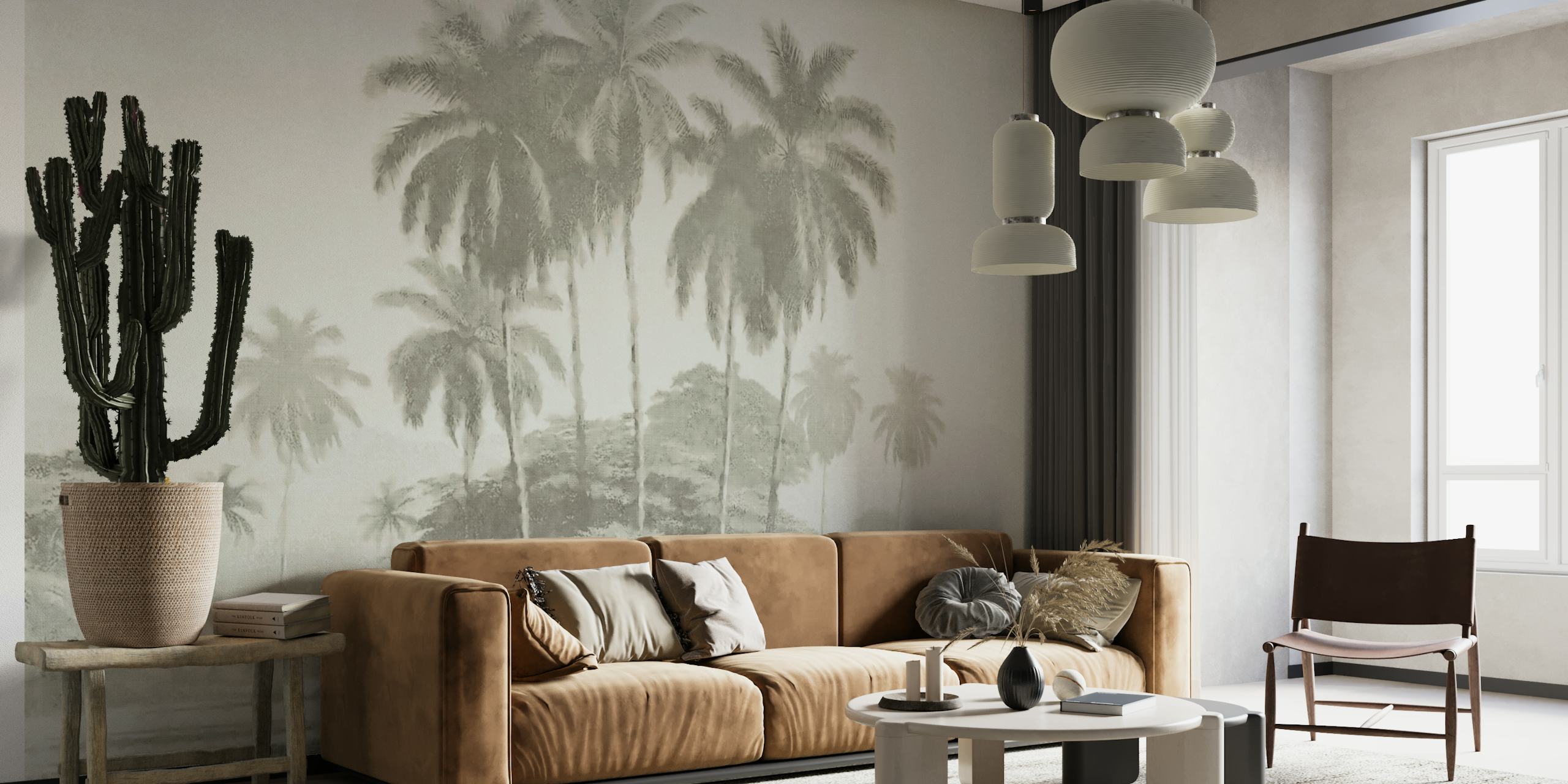 Antique rainforest landscape wallpaper in a room