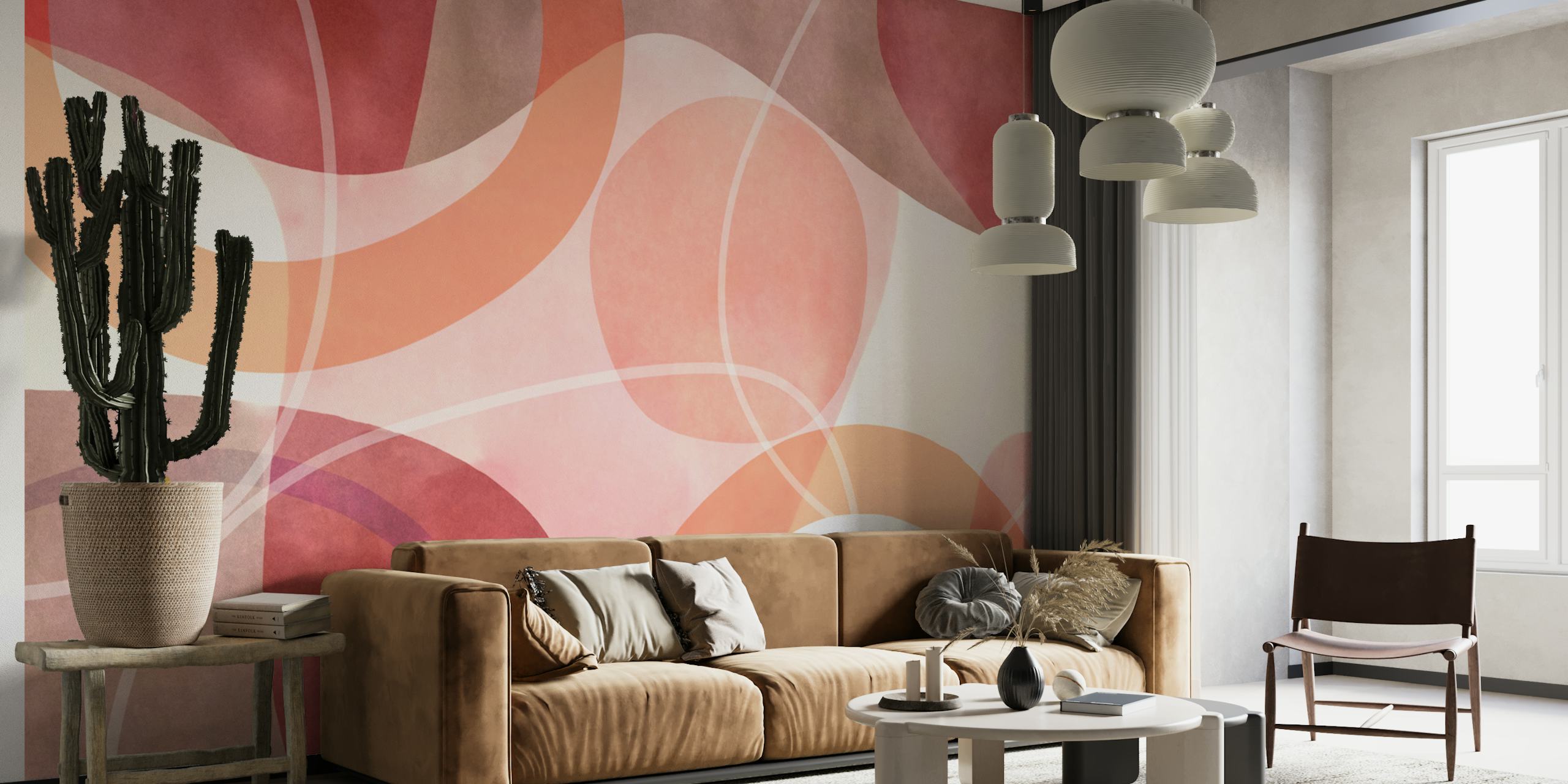 Vibrant pink coral peach wallpaper in a room