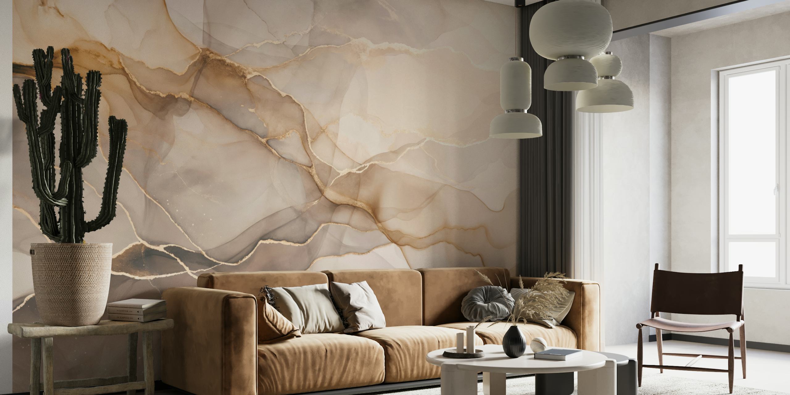 Abstract flow in beige and brown colors wallpaper