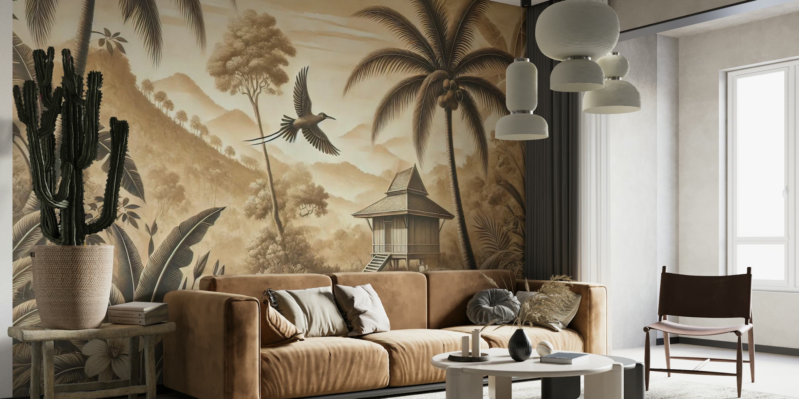 Oiseau volant parmi les palmiers papier peint design