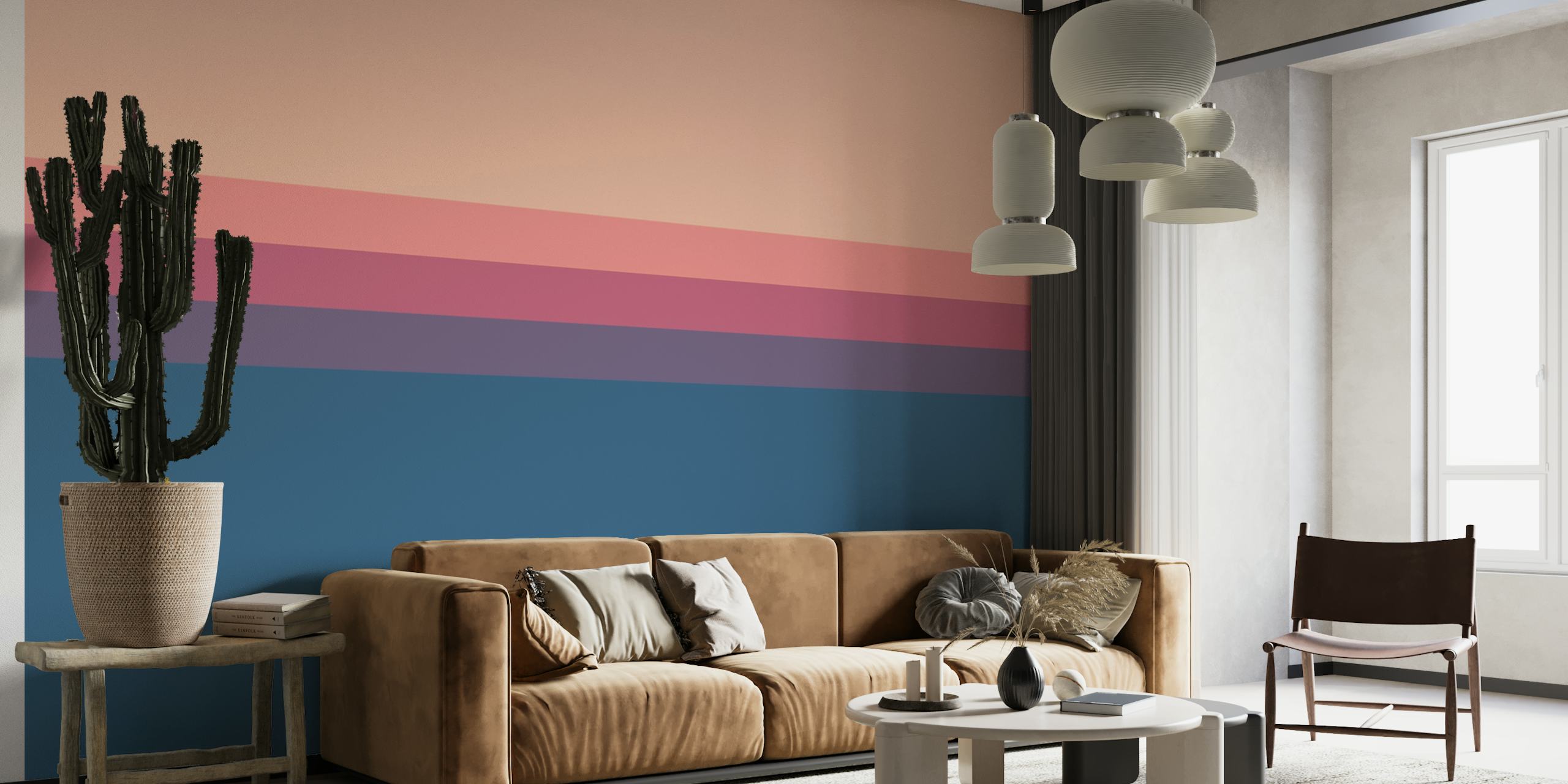 Horizontal stripes in peach, pink, and blue tones wallpaper