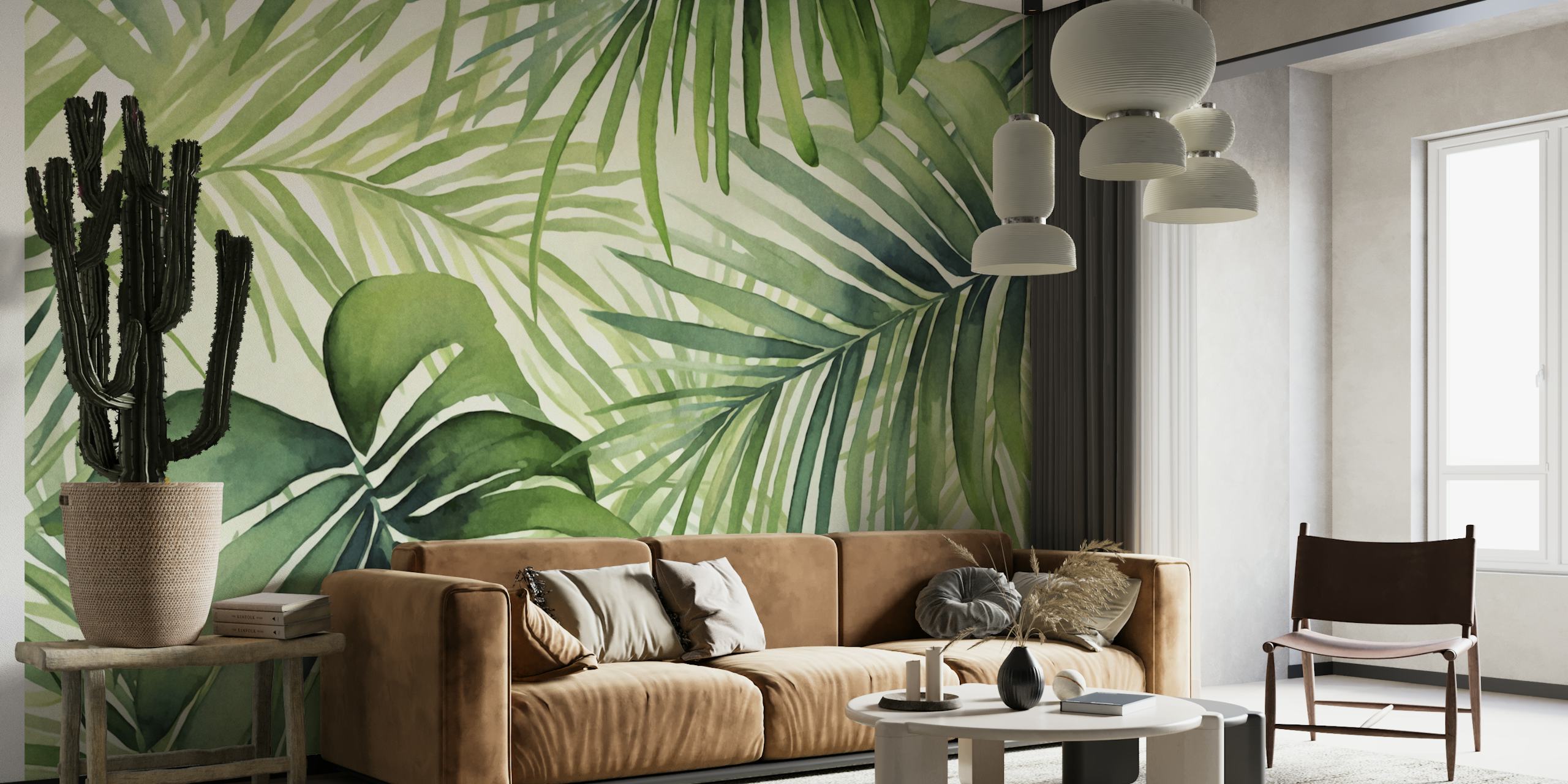Design de papel de parede da selva verde em um quarto
