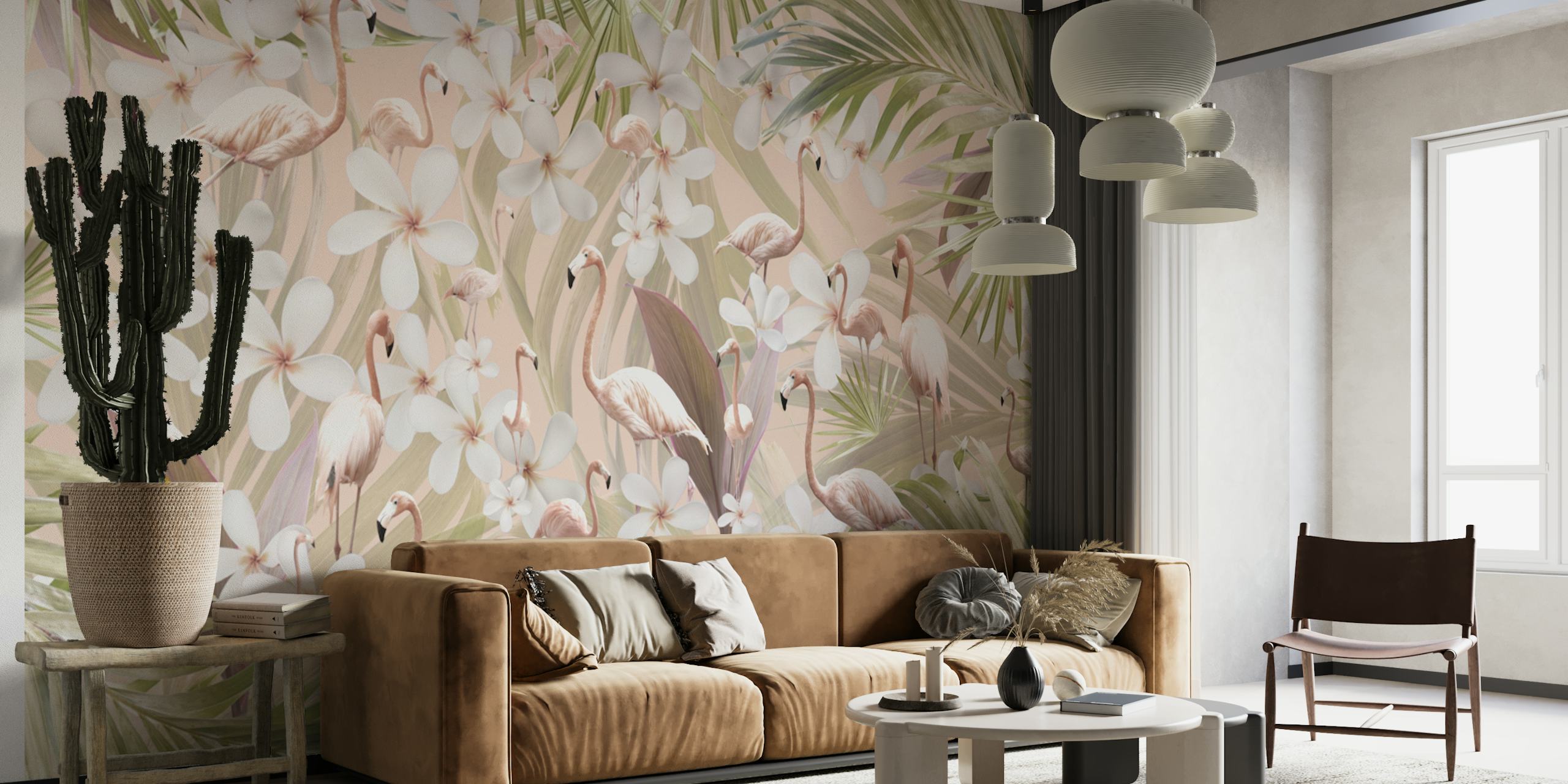 Pastel Flamingo Jungle Love 3 tapetti huoneessa