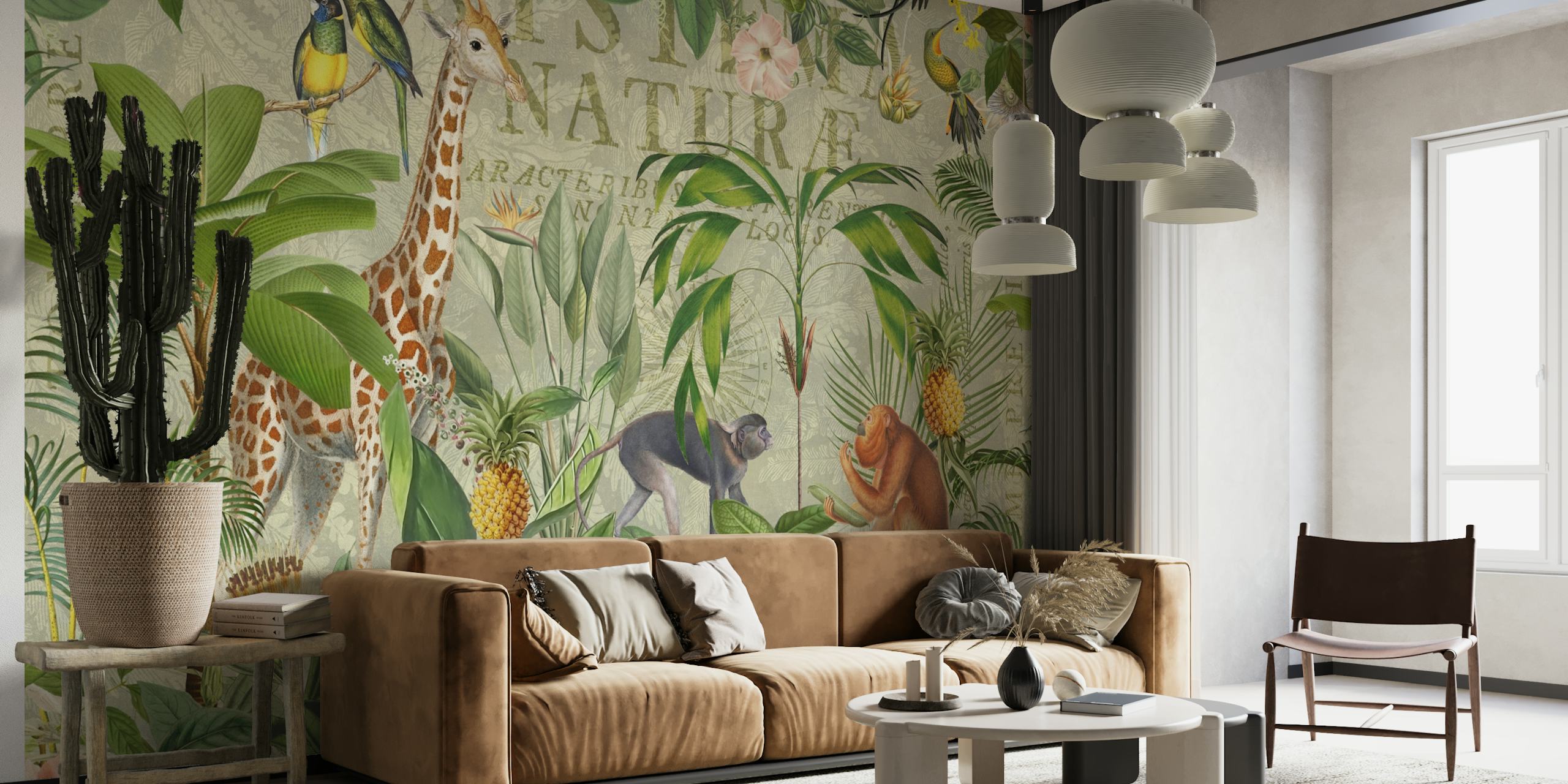 Nostalgic Animal Jungle Paradise Tapete in einem Raum