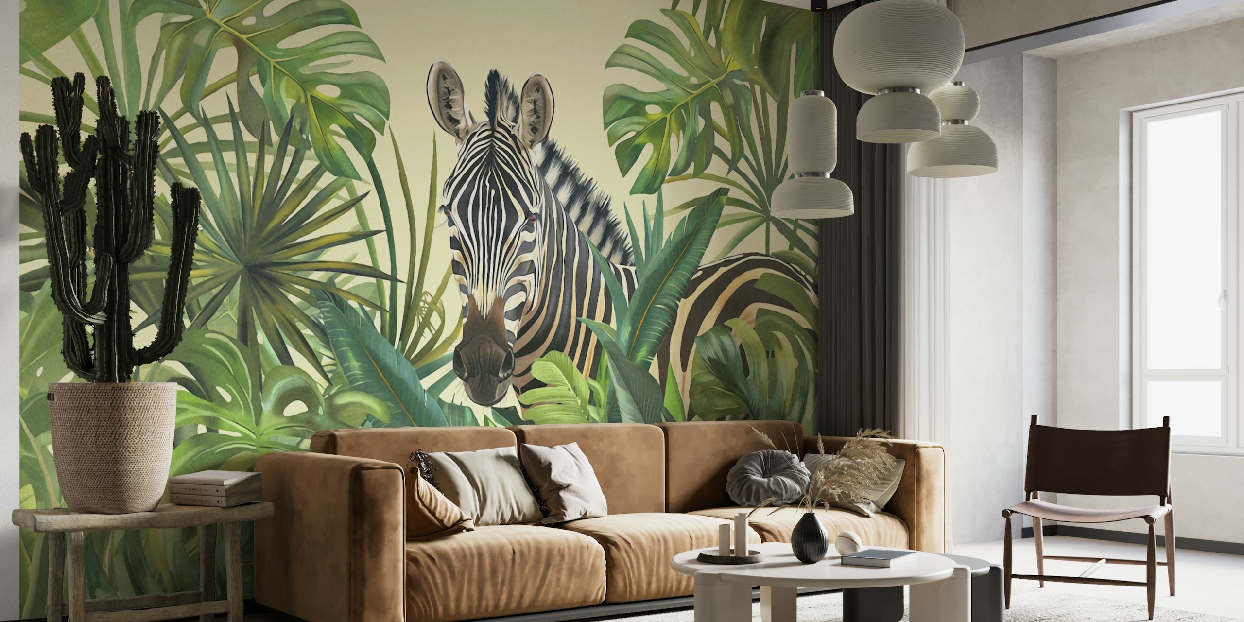 Tropical Jungle Zebra Adventure Tapete in einem Raum