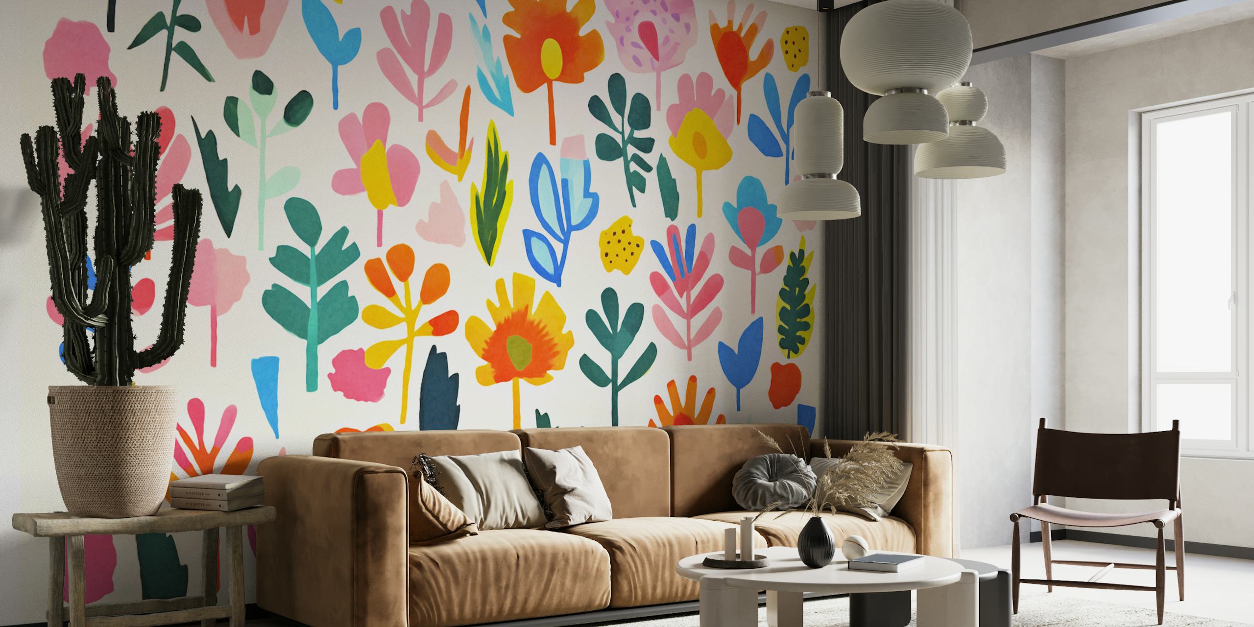 Colorful floral wallpaper in a room setting