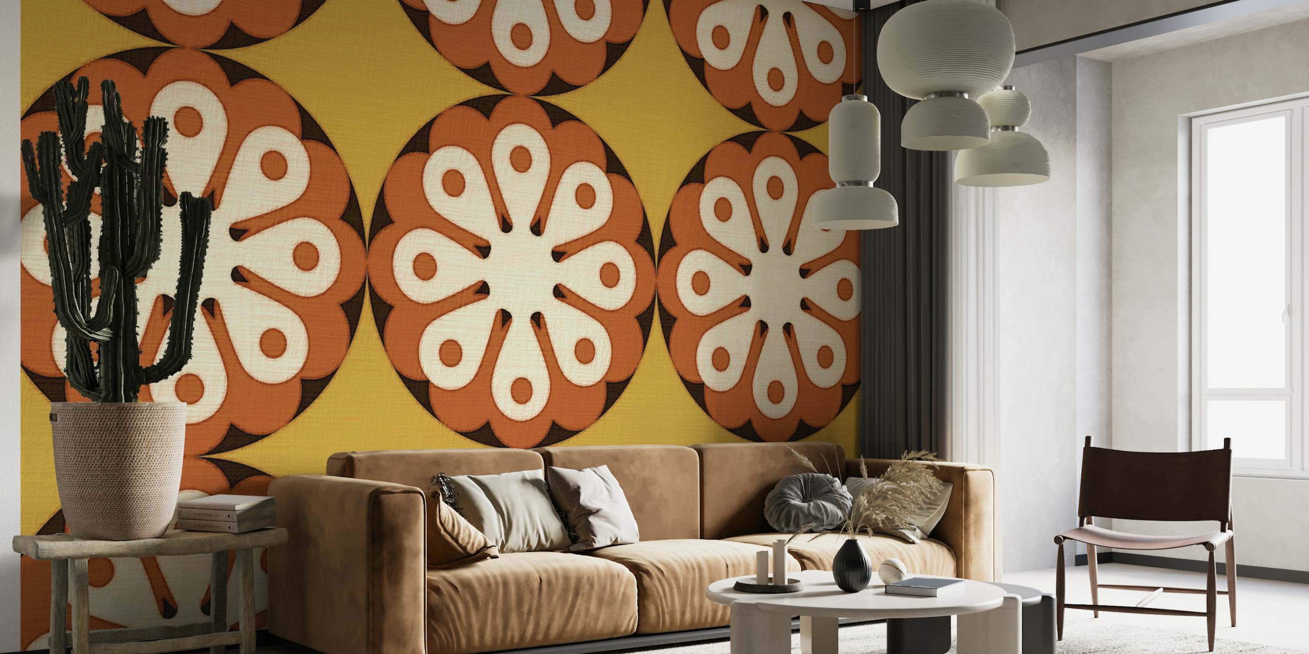 Retro 70s funky fashion wallpaper in a room
