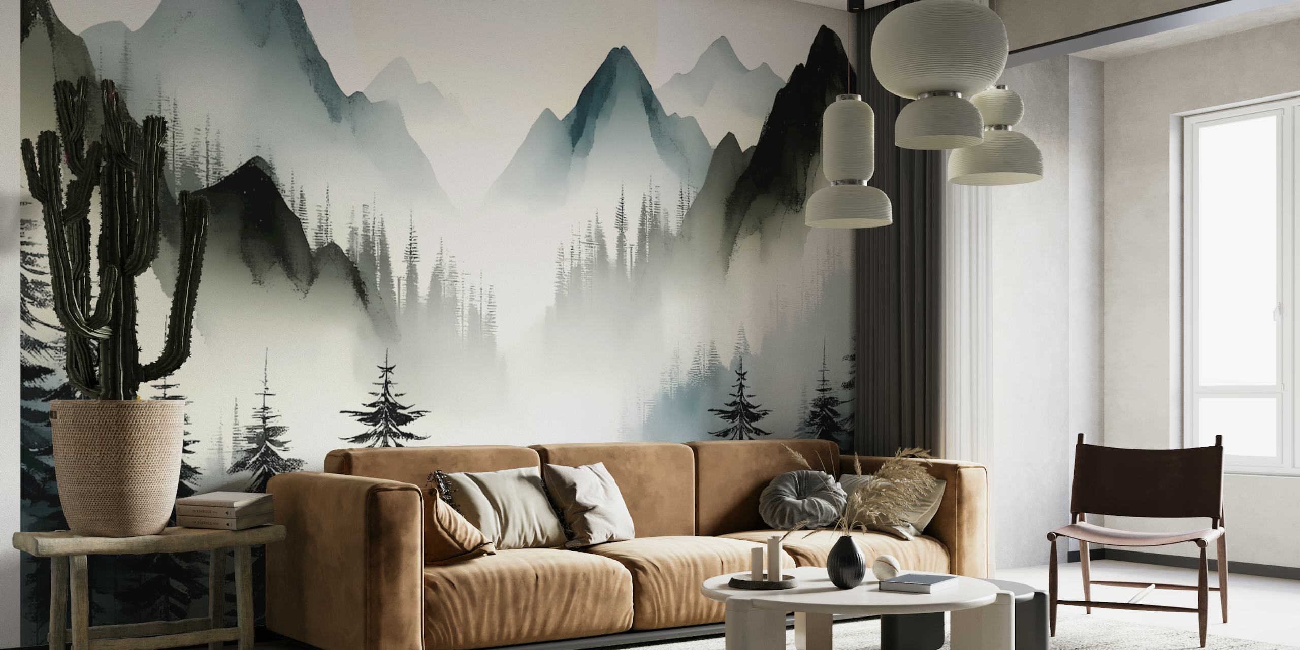 Misty Mountain Escape wallpaper in a room