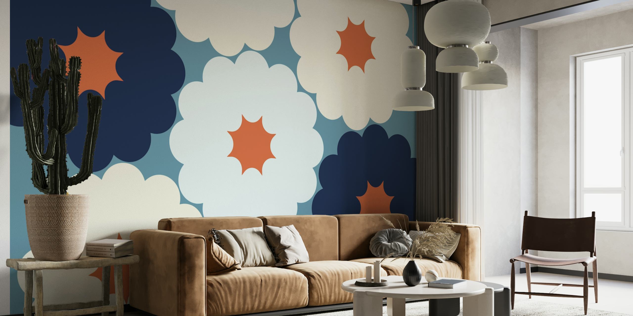 Modern floral shapes wallpaper in a room