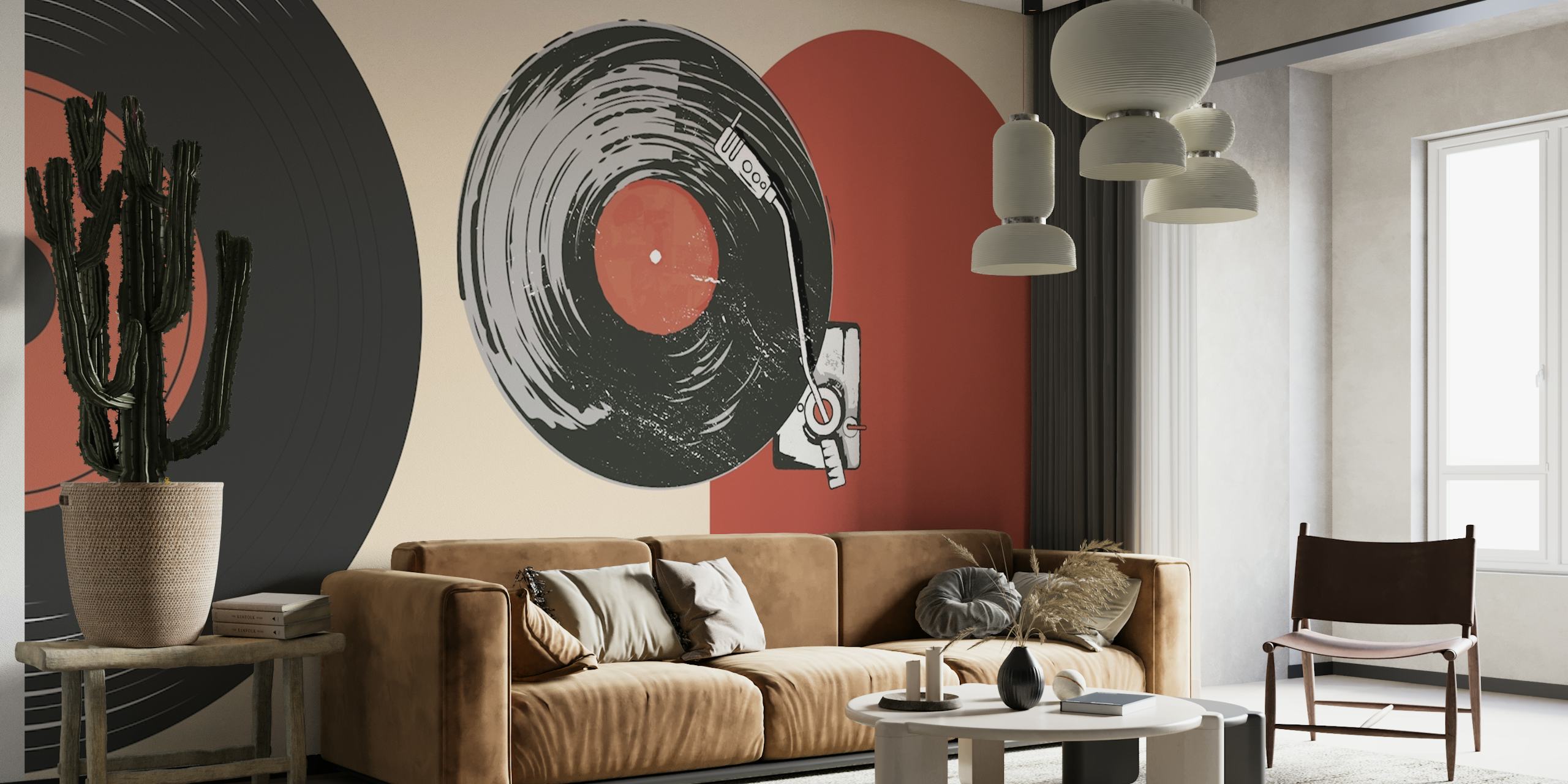 Retro Vinyl Groove wallpaper design in a room