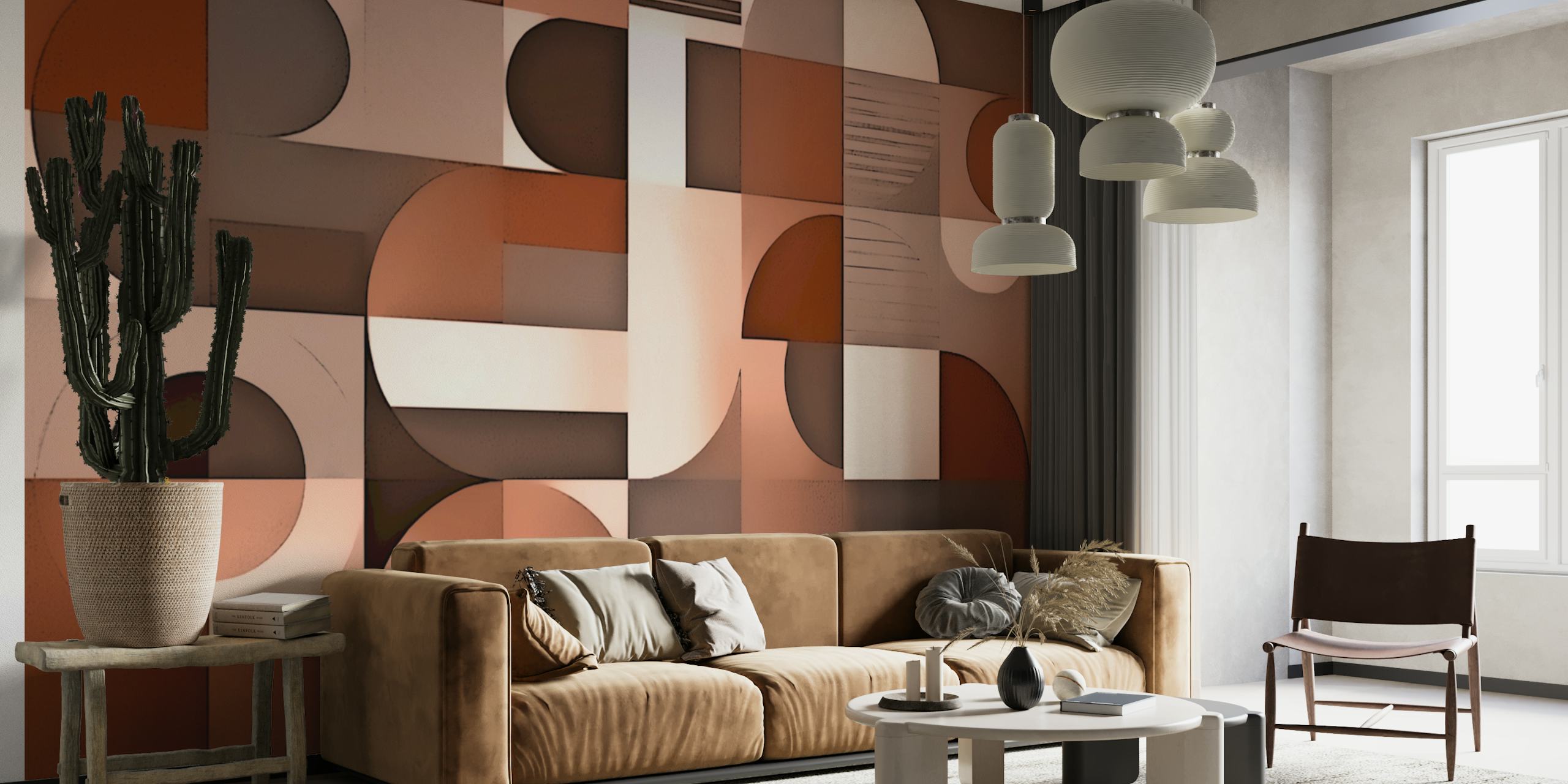 Geometric shapes in brown and cream tones wallpaper