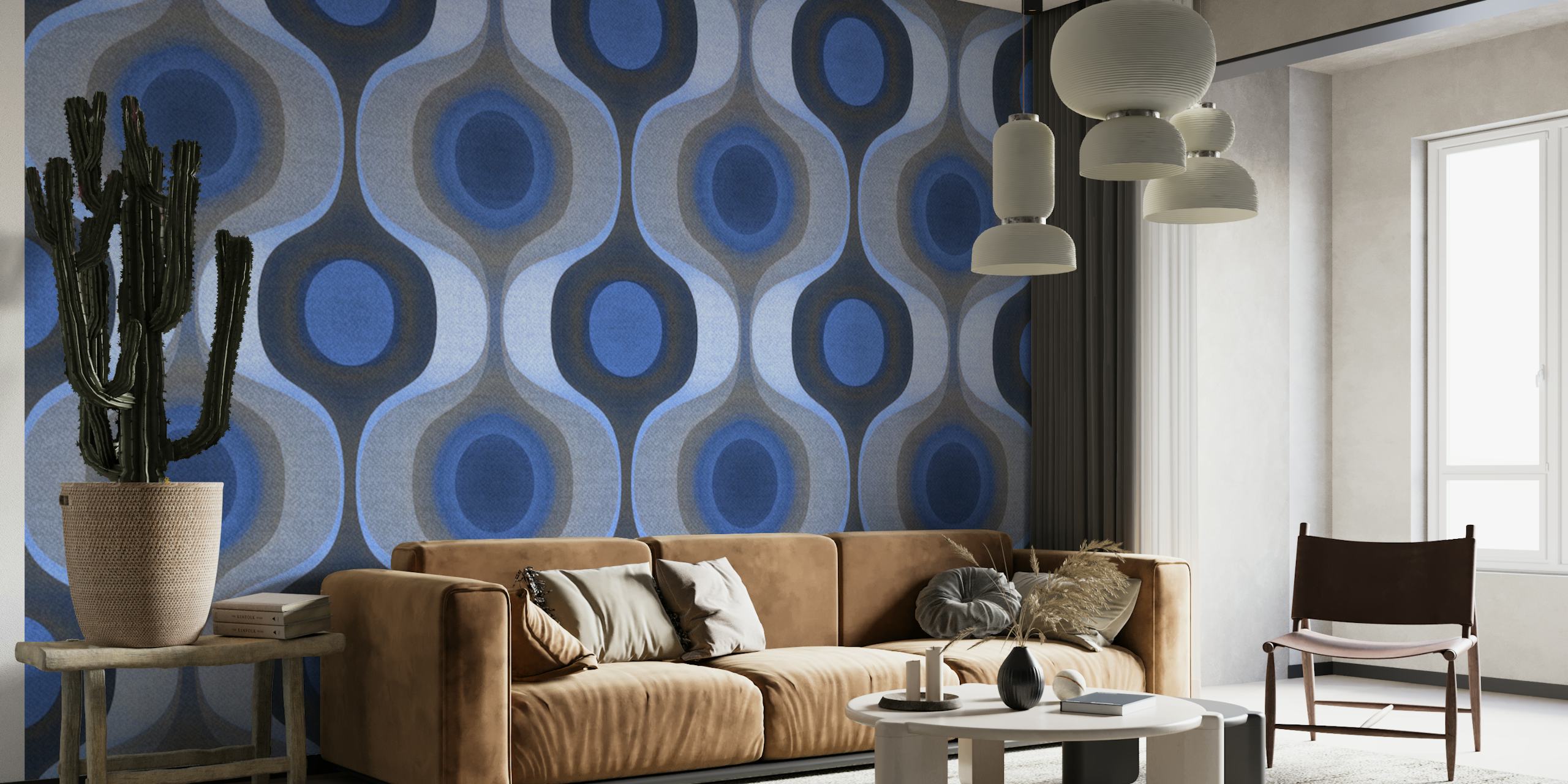 Moody Blue 70s Geo Fashion wallpaper design