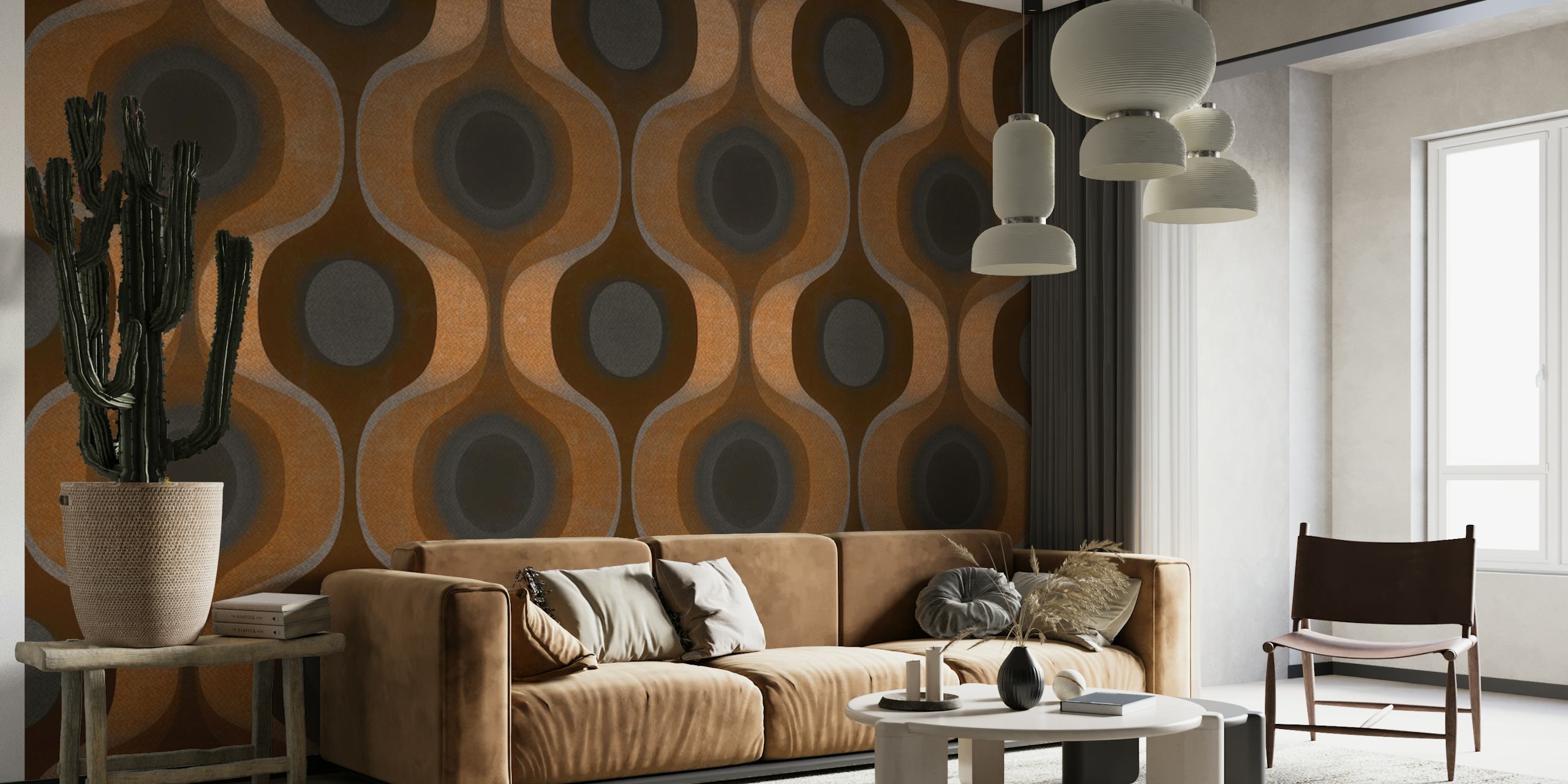 Earthy Retro Groove wallpaper displayed in a room