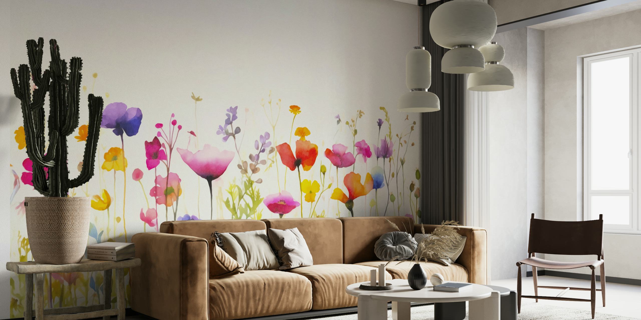 Spring Meadow Breeze Aquarell Blumen Tapete