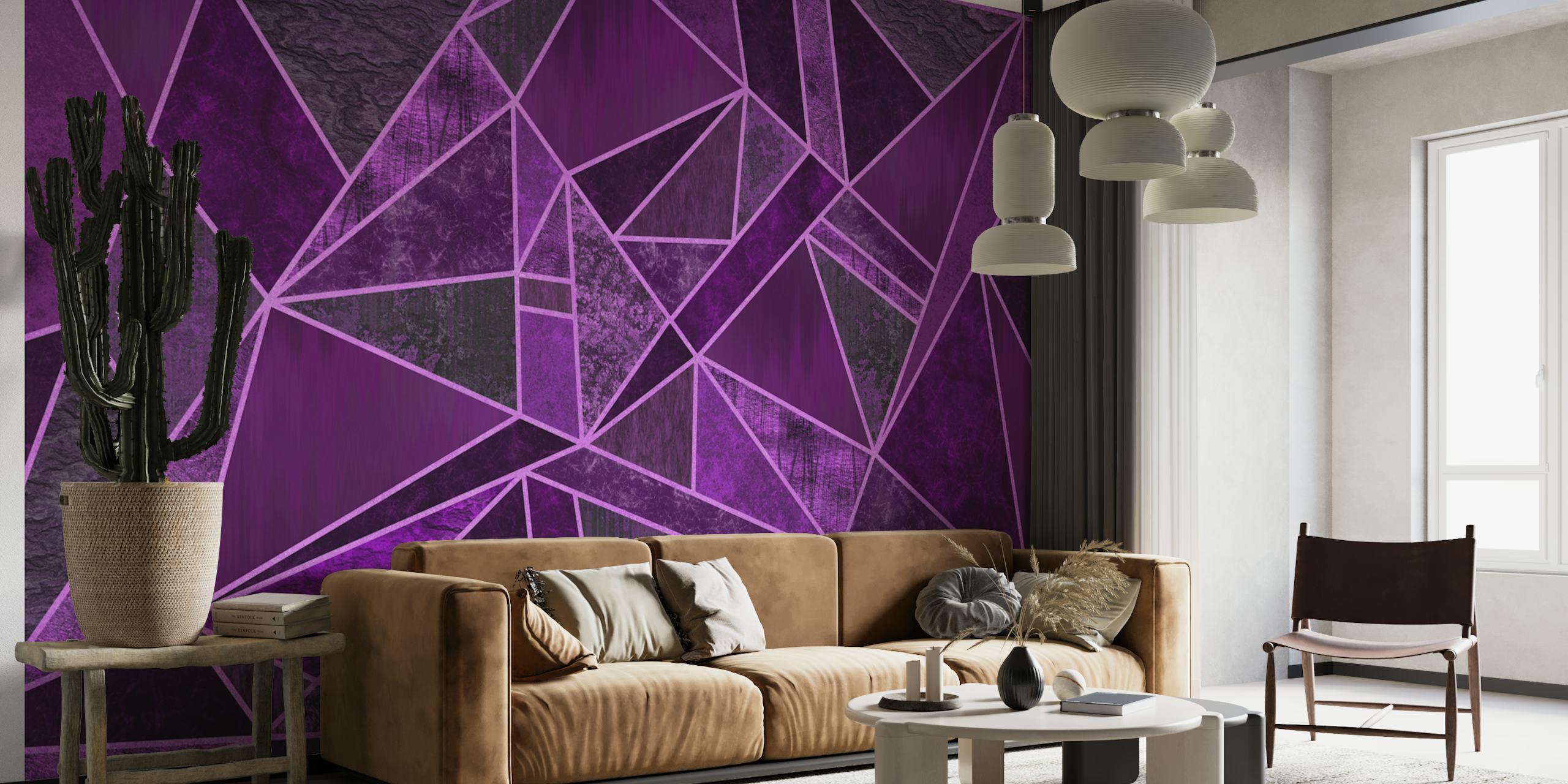 Geometric purple textured wallpaper with angular shapes and lines