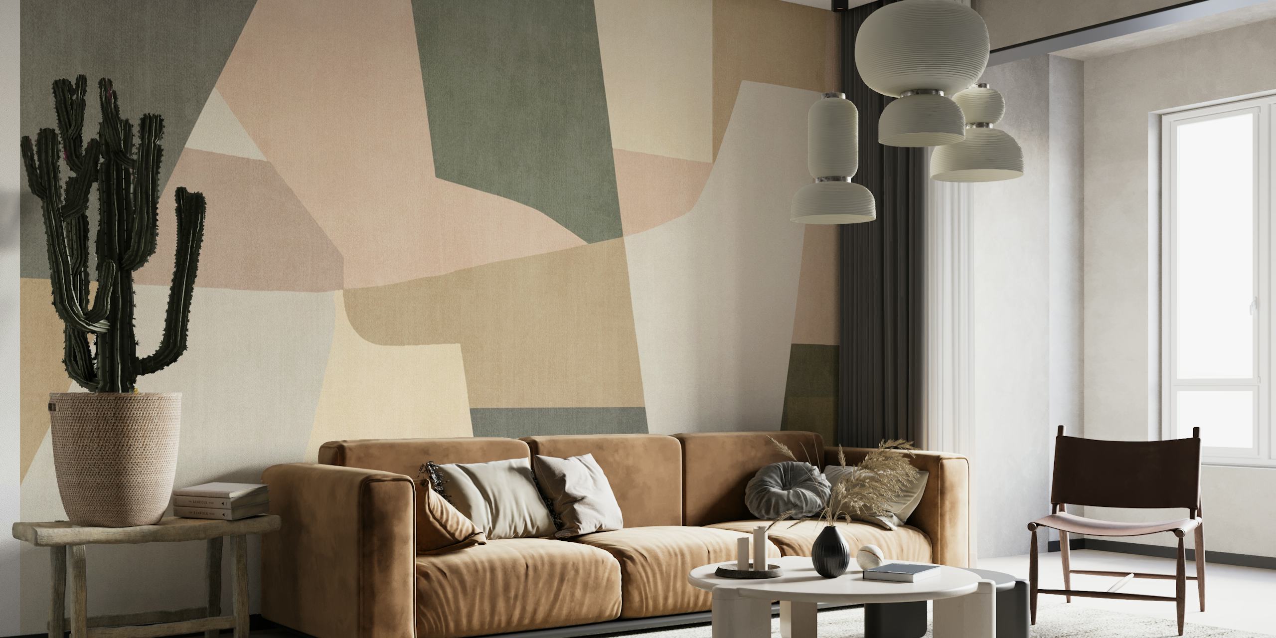 Soft geometric hues wallpaper in a room