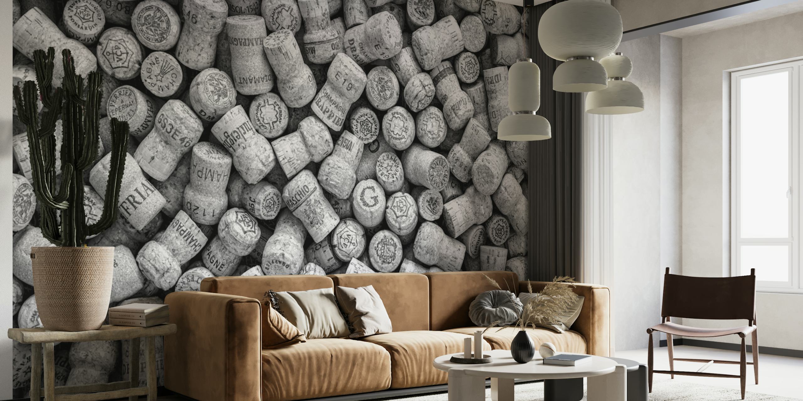 Papel de parede Vintage Cork Collage em um quarto