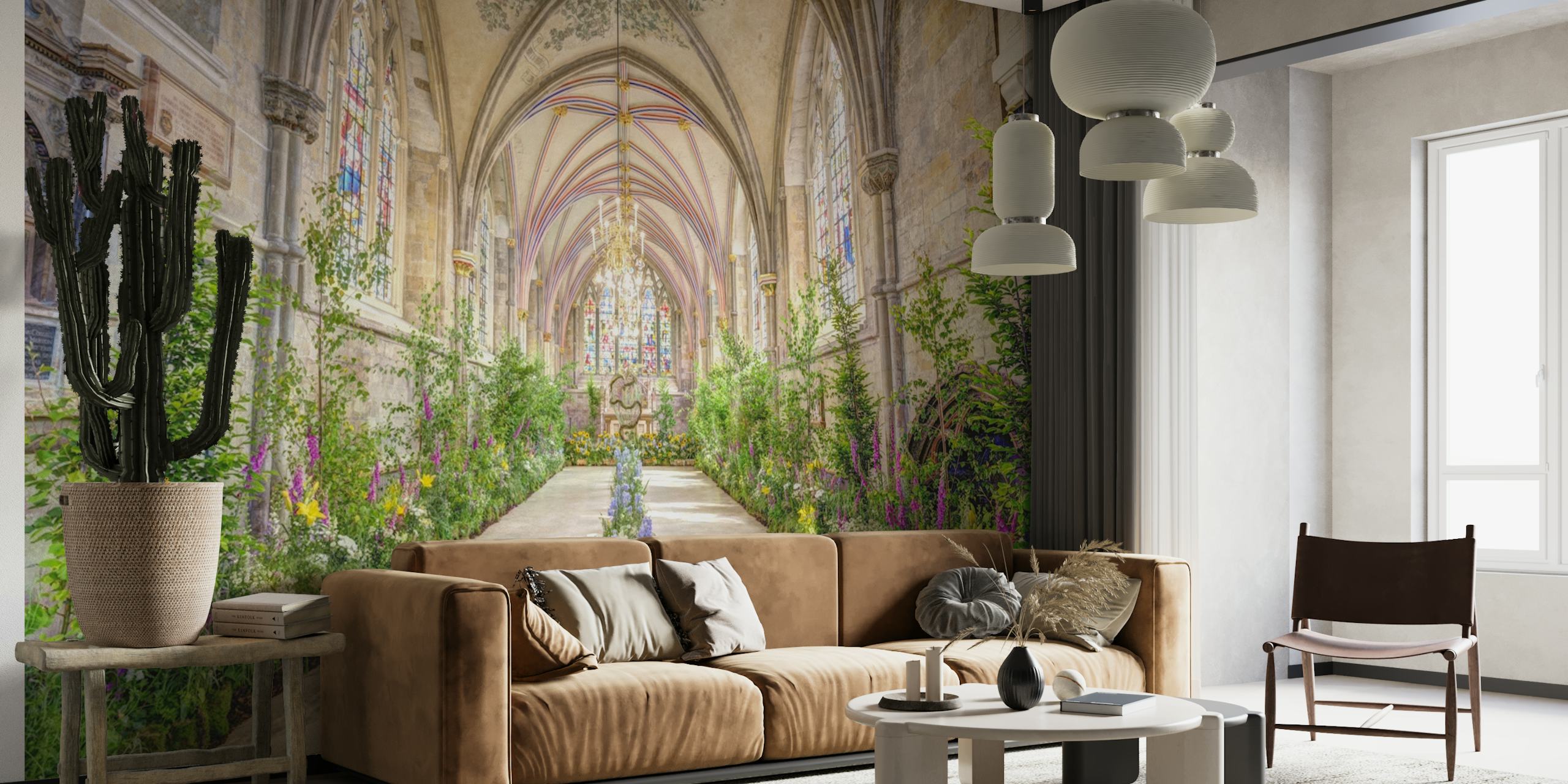 Chichester Cathedral wallpaper in a stylish room