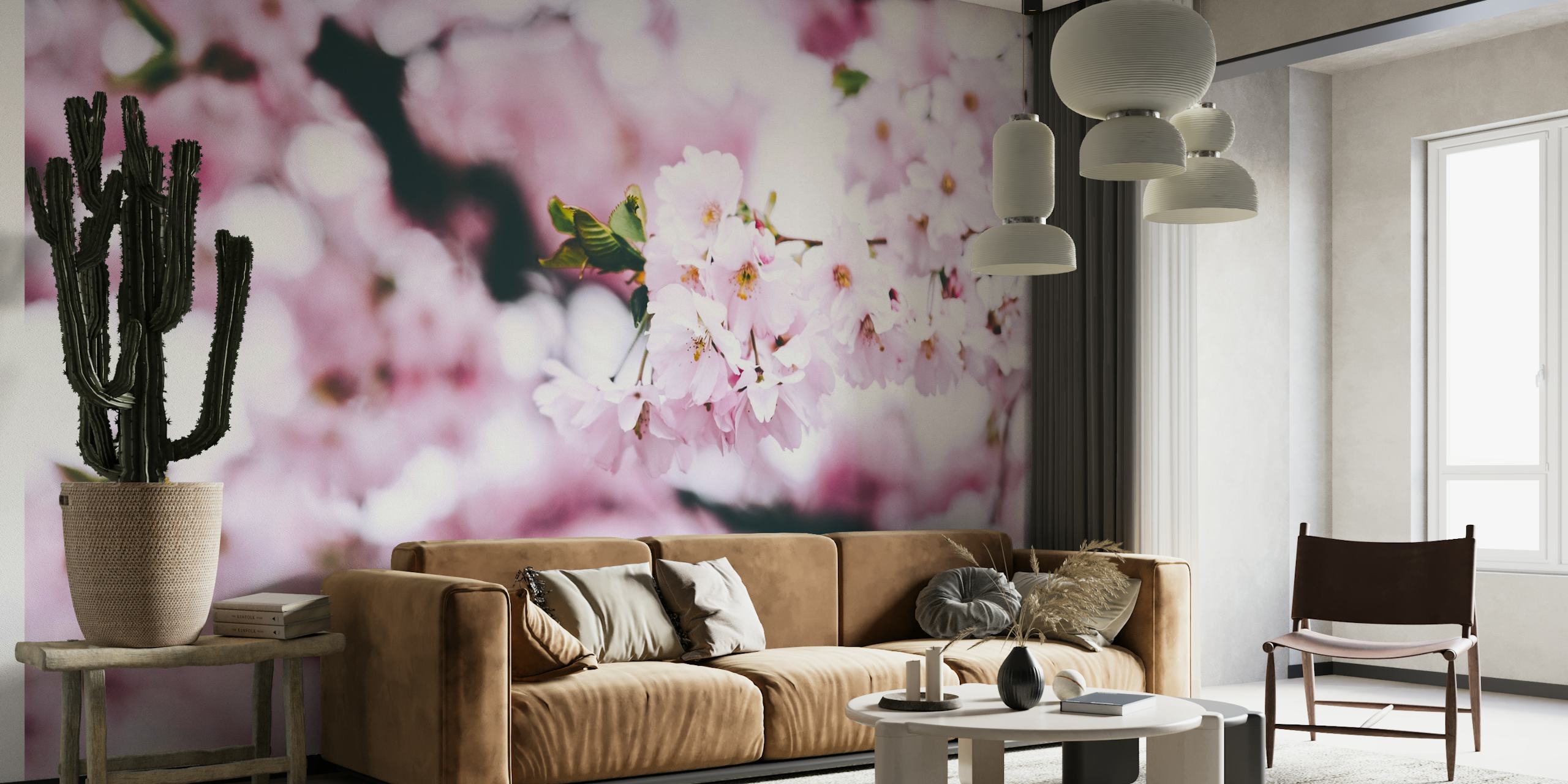 Kirsebærblomster nærbillede til vægmaleri, der viser foråret i Stockholm