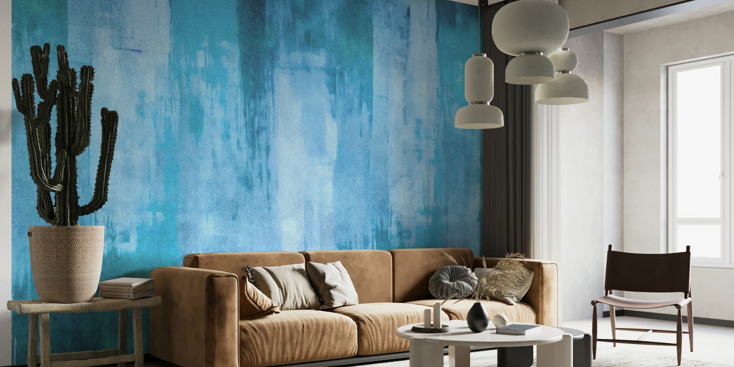 Ταπετσαρία Oceanic Texture Blend Turquoise Blue στο δωμάτιο