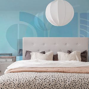 Mid Century Eclectic Calm Vibes In Pastel Aqua Blue Shapes