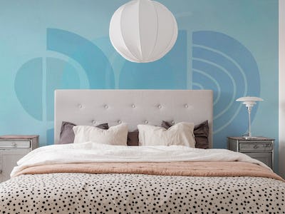 Mid Century Eclectic Calm Vibes In Pastel Aqua Blue Shapes