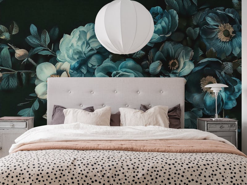Floral Moody Watercolor Blooms Teal