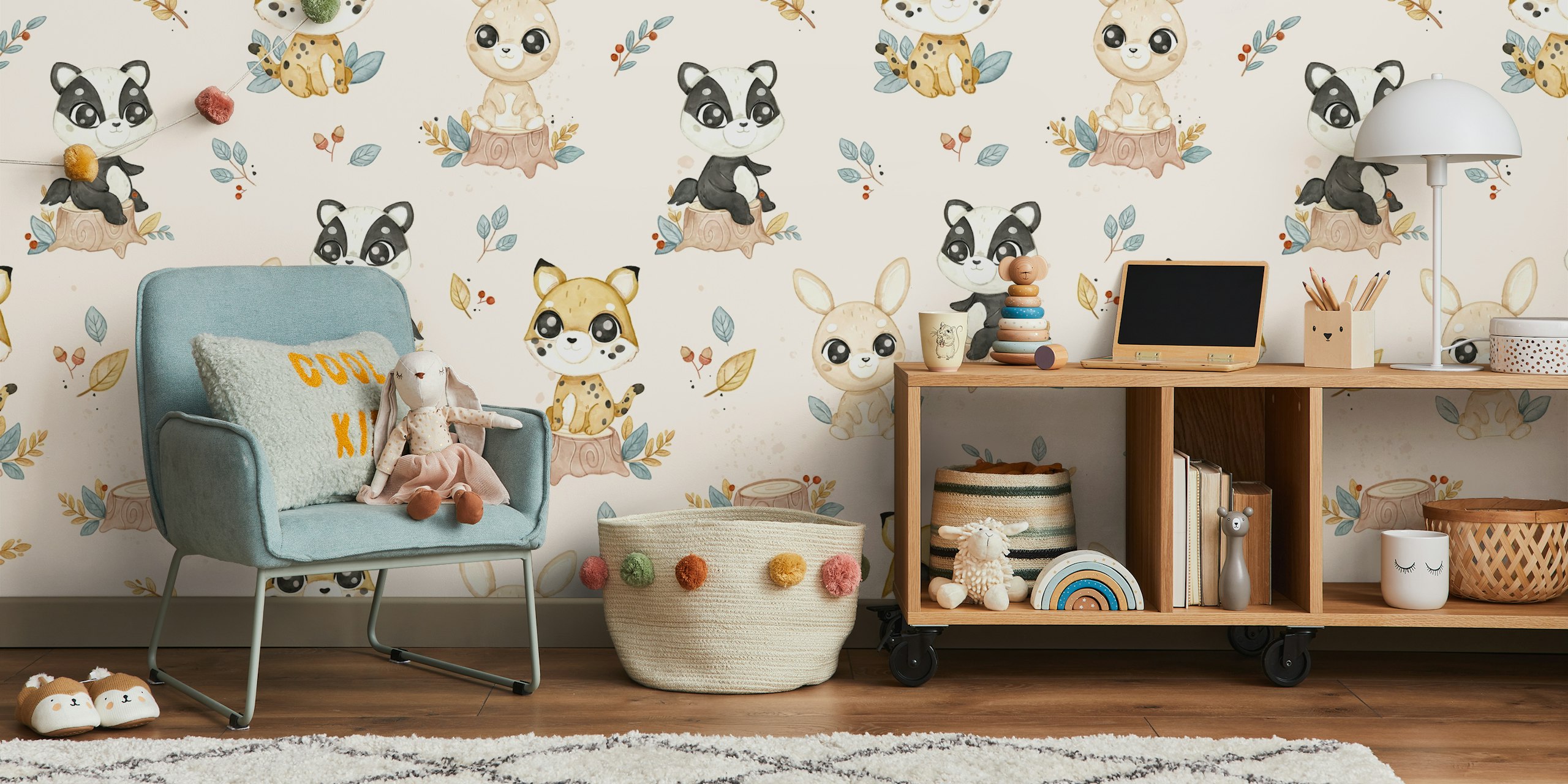 Woodland Sweeties beżowa tapeta w pokoju