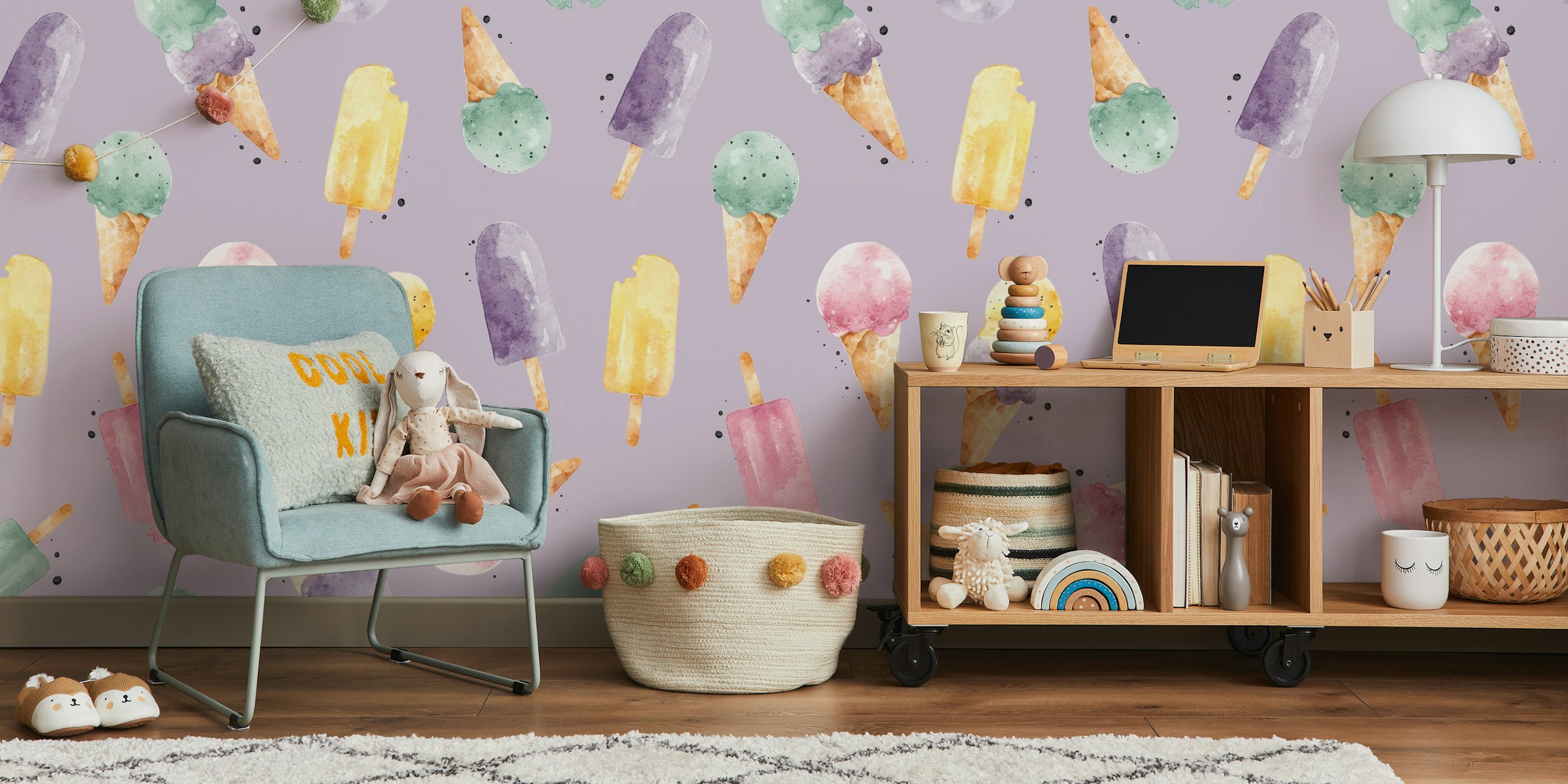 Diseño de papel tapiz Watercolor ice-cream violet