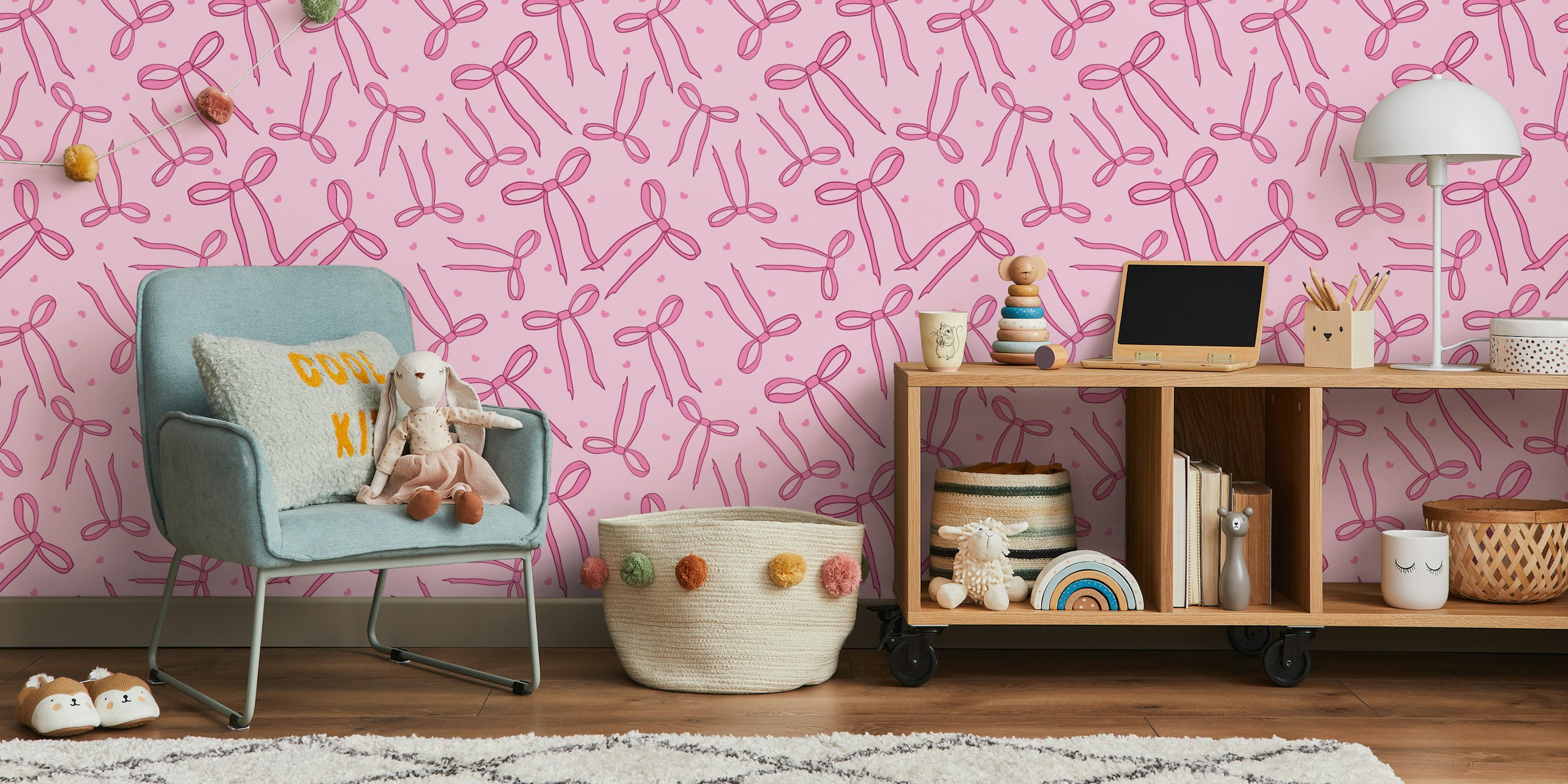Pink bow ties and hearts pattern wallpaper