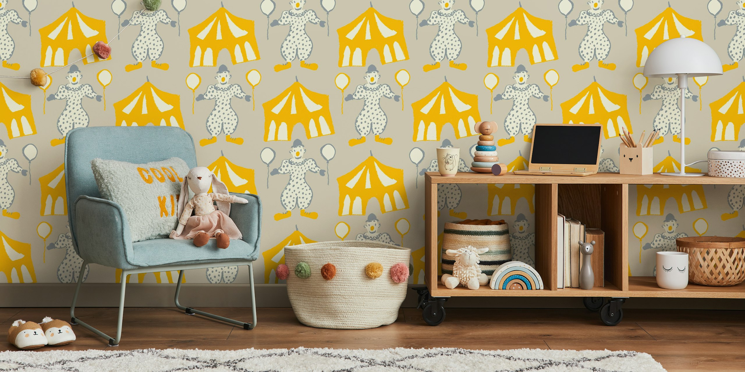 Circus clown wallpaper in a room