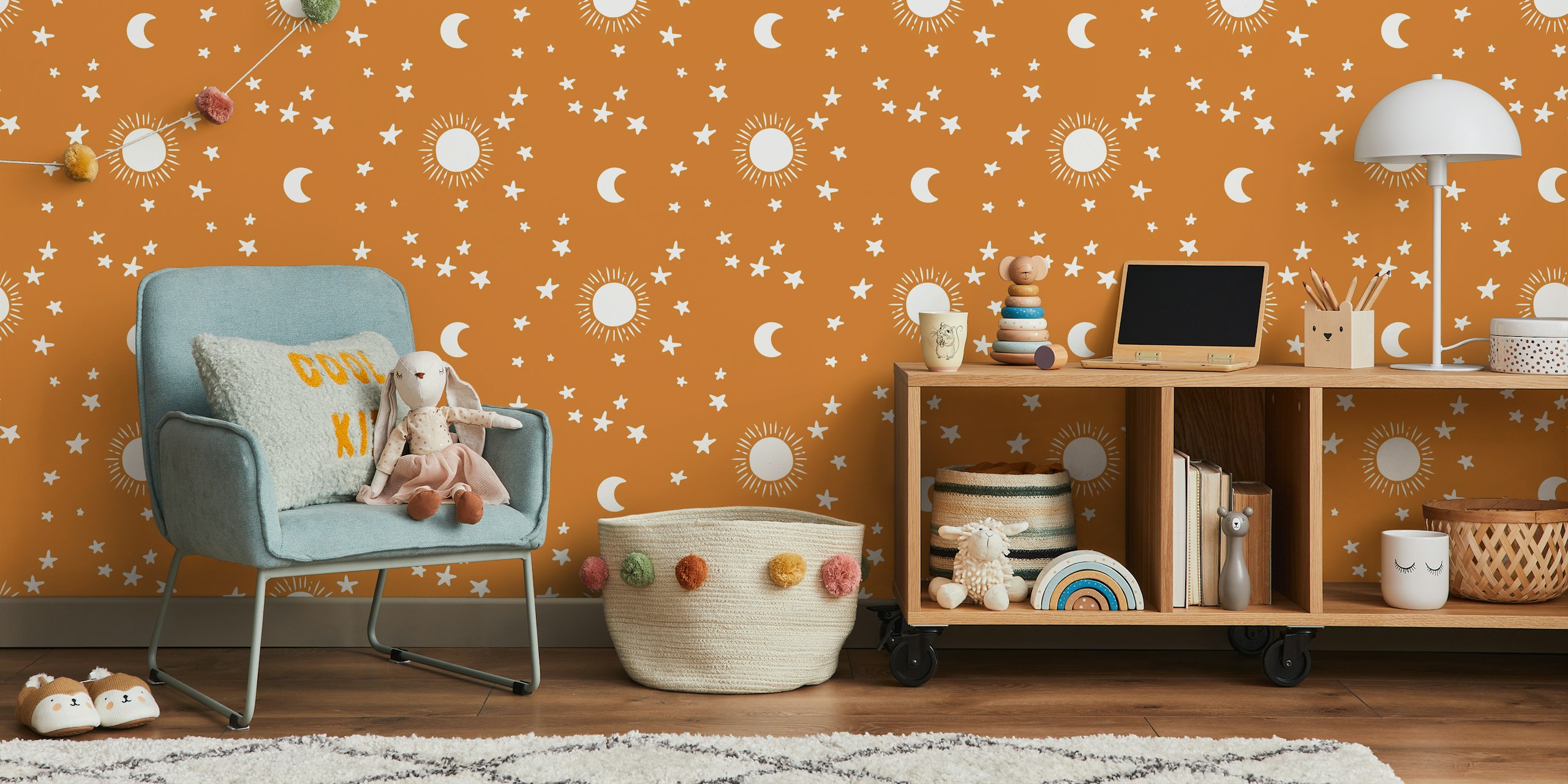 Celestial stars wallpaper in a nursery