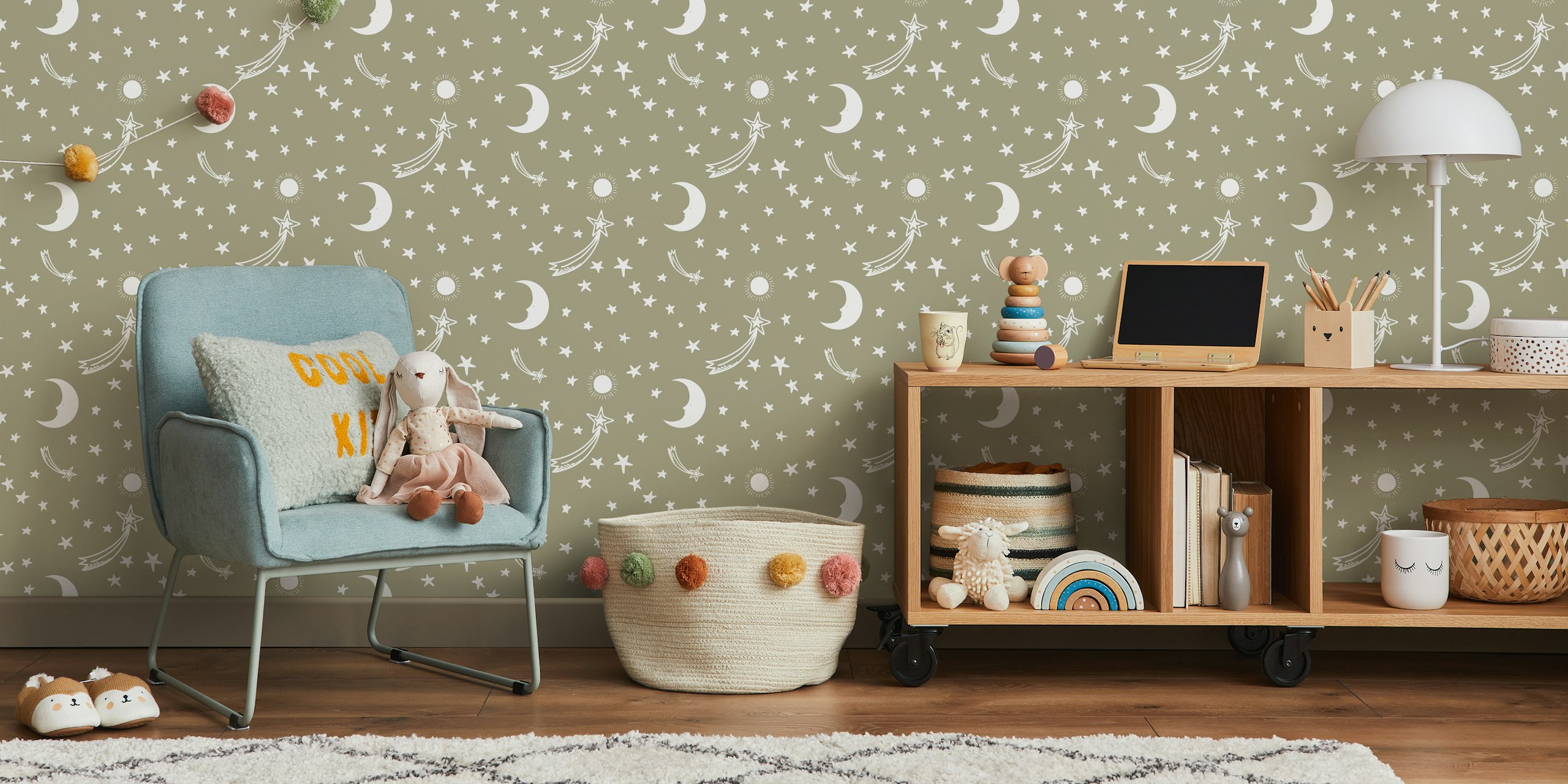 Starry Night Charm tapet i dæmpet salvie