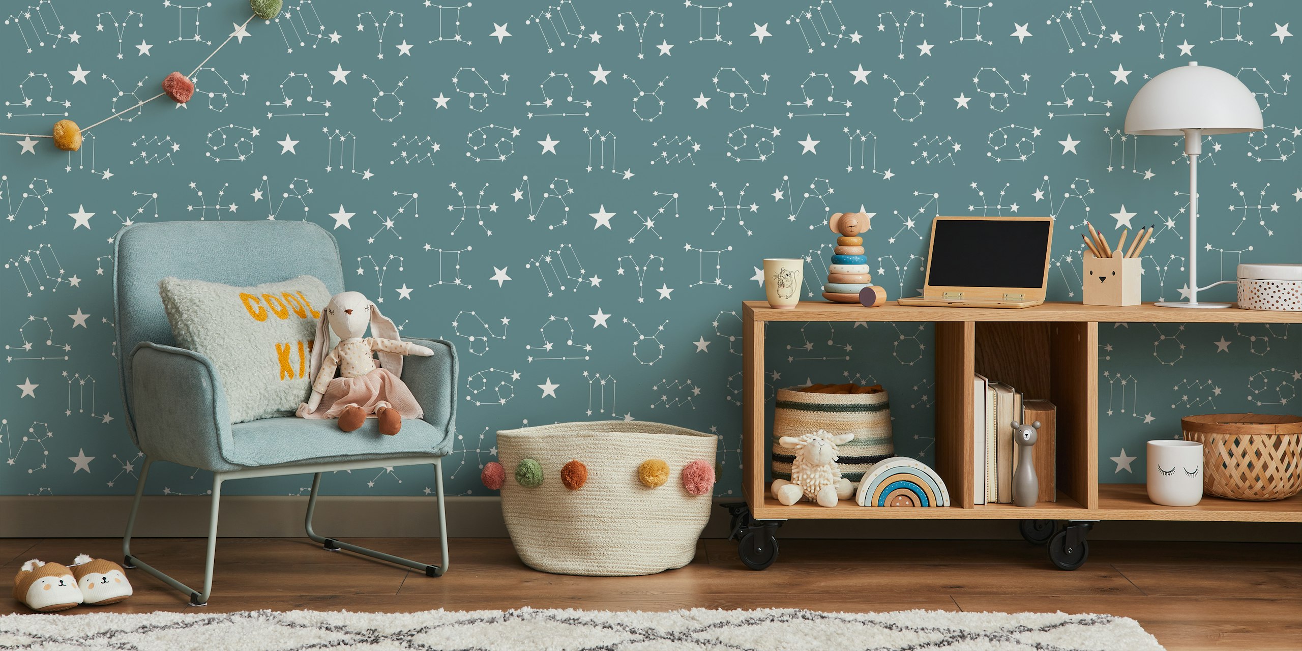 Slate teal tapet med Starry Constellations