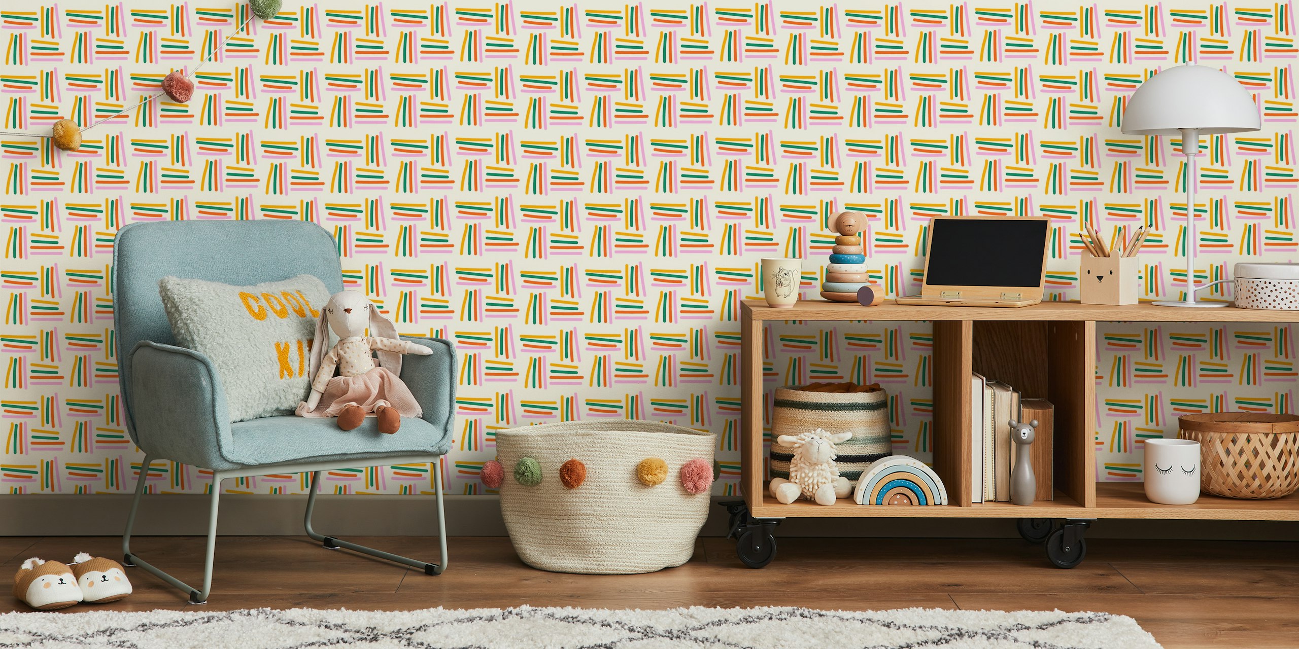 Papel de parede Pencil Lines em um ambiente de quarto