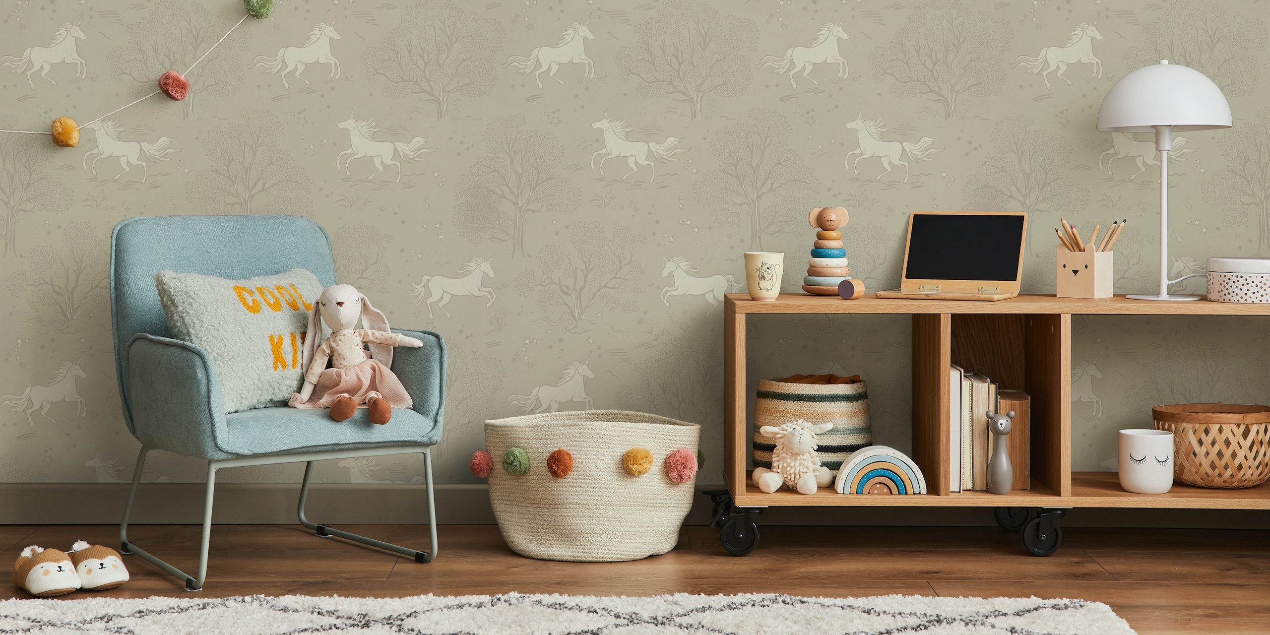 Magical Unicorn Dreamland behang in een kamer