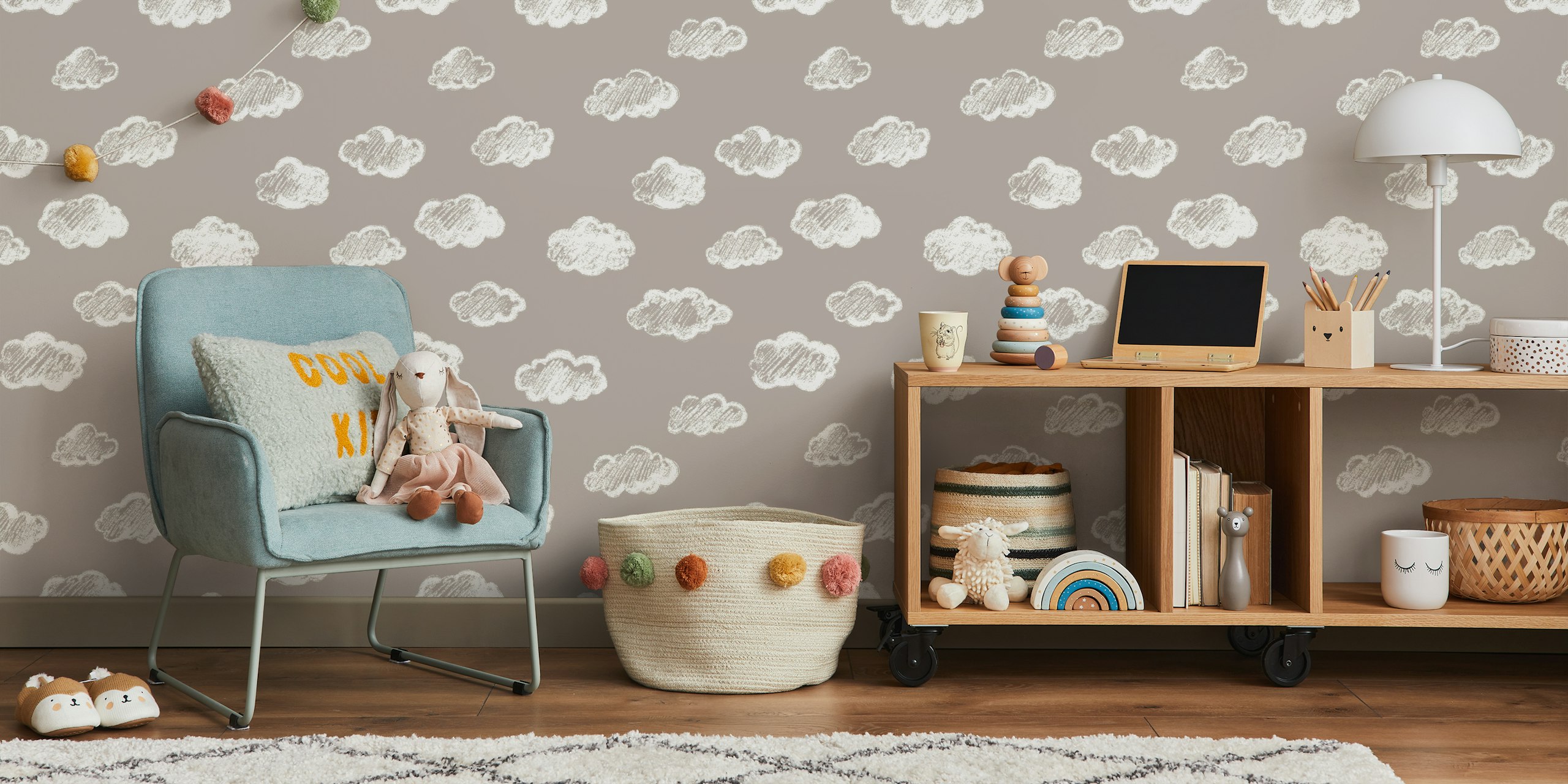 Chalk Clouds Pattern On Taupe Beige